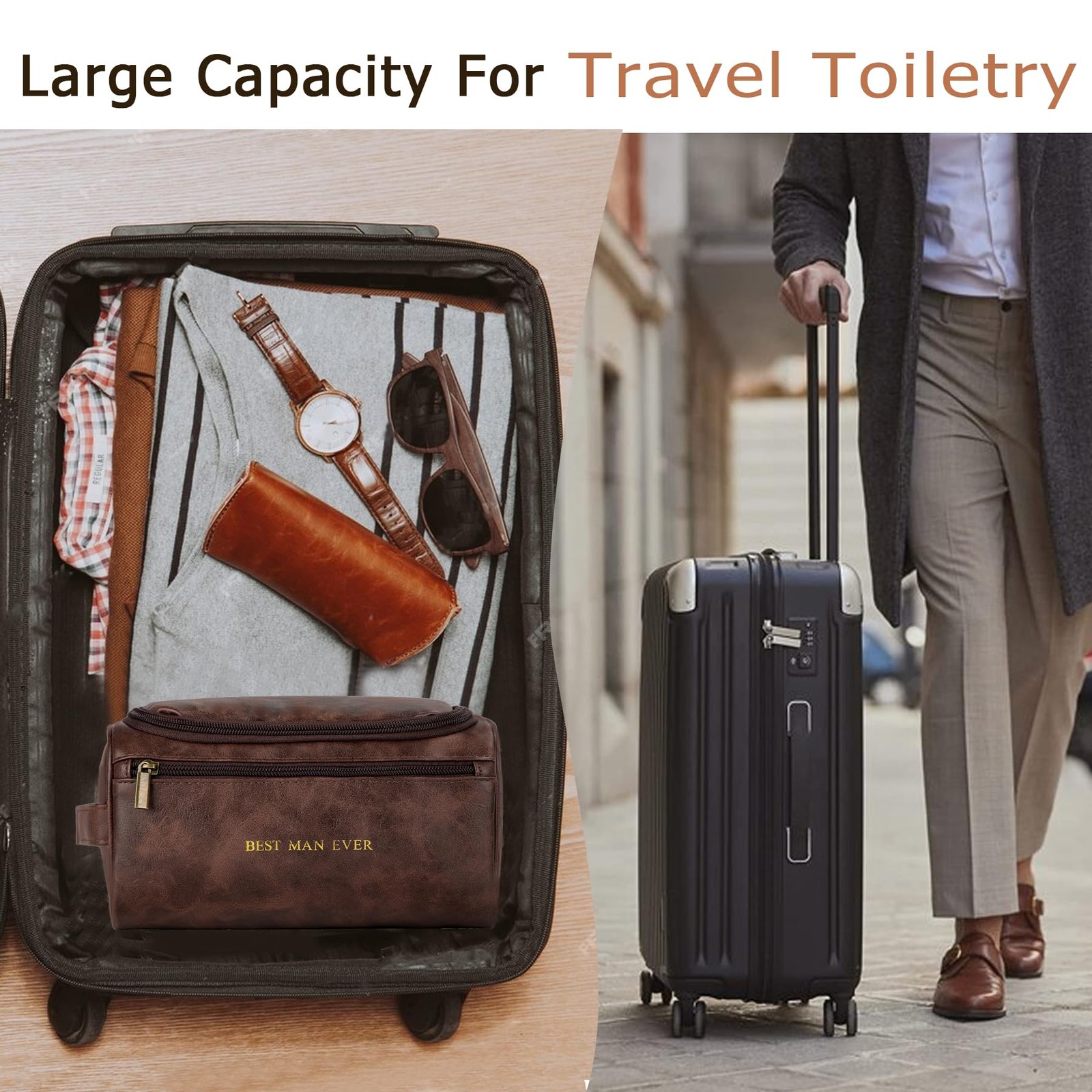 Flycalf Personalized Mens Toiletry Bag for Men ENJOY Coffee