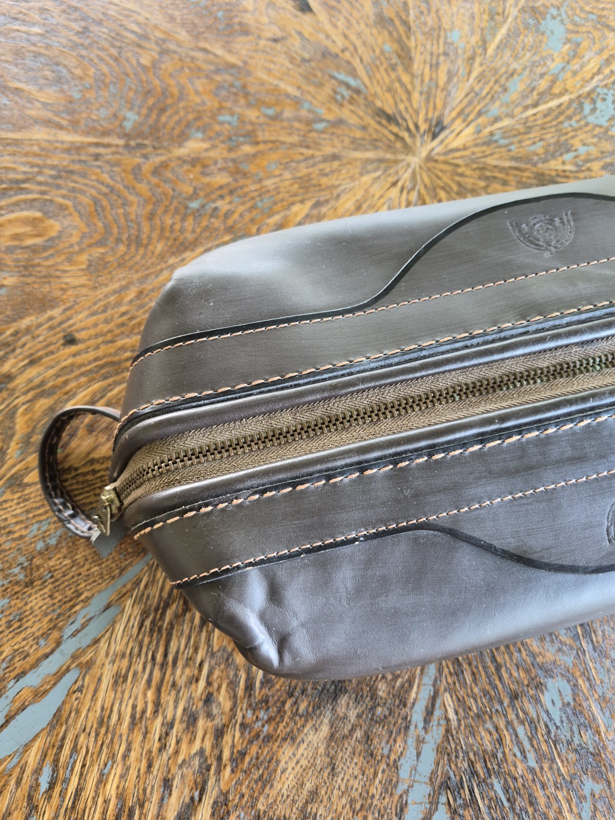 Vintage Buxton Leather Dopp Kit Dark Brown Shaving Toiletry Travel Bag