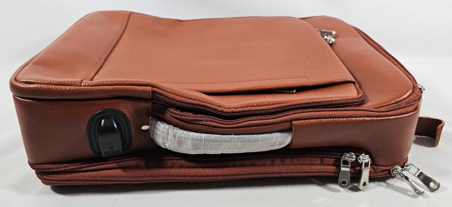Leather Backpack 15.6″ Laptop Sleeve for Men Women TSA Friendly Travel Brown