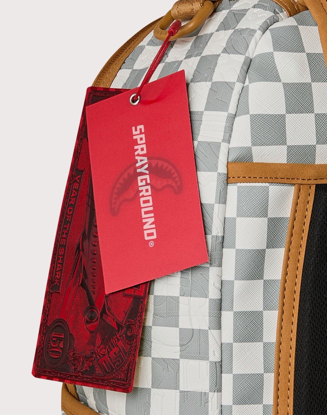 SPRAYGROUND LIMITED EDITION BACKPACK Graffiti Embossed Check Backpack CREAM GREY