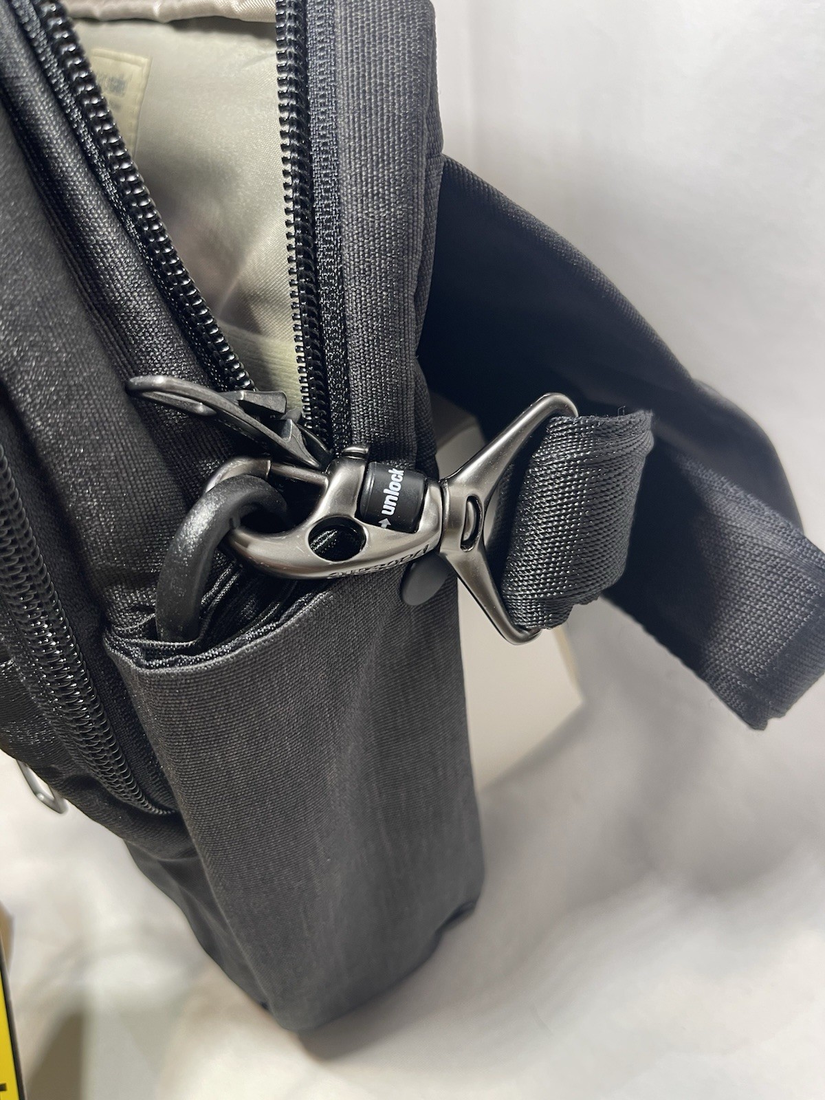 Pacsafe Gray Anti-Theft Messenger Bag Magnetic Closure Adjustable Strap Laptop