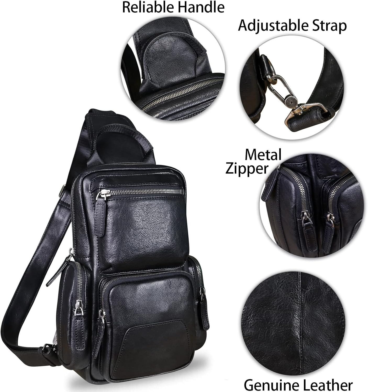 Genuine Leather Sling Bag Crossbody Casual Hiking Daypack Vintage Handmade Chest