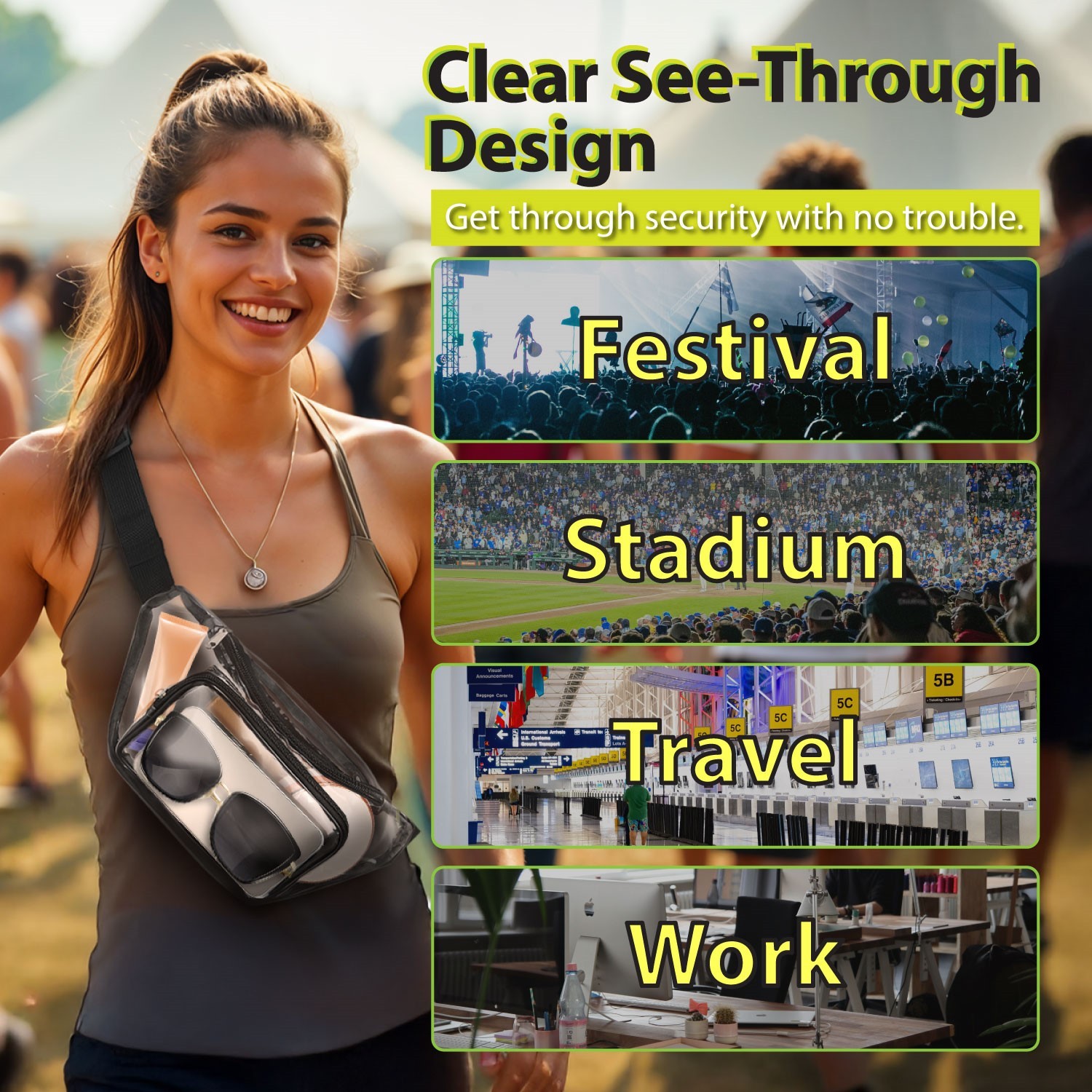 Garnen Clear Fanny Pack Stadium Approved, Crossbody Fanny Pack Waist Bag Pouch