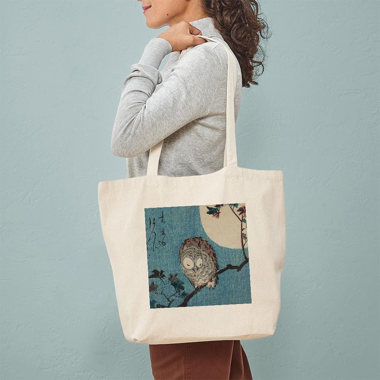 CafePress Owl On A Tree Limb; Vintage Japanese Art Tote Bag (1676604529)