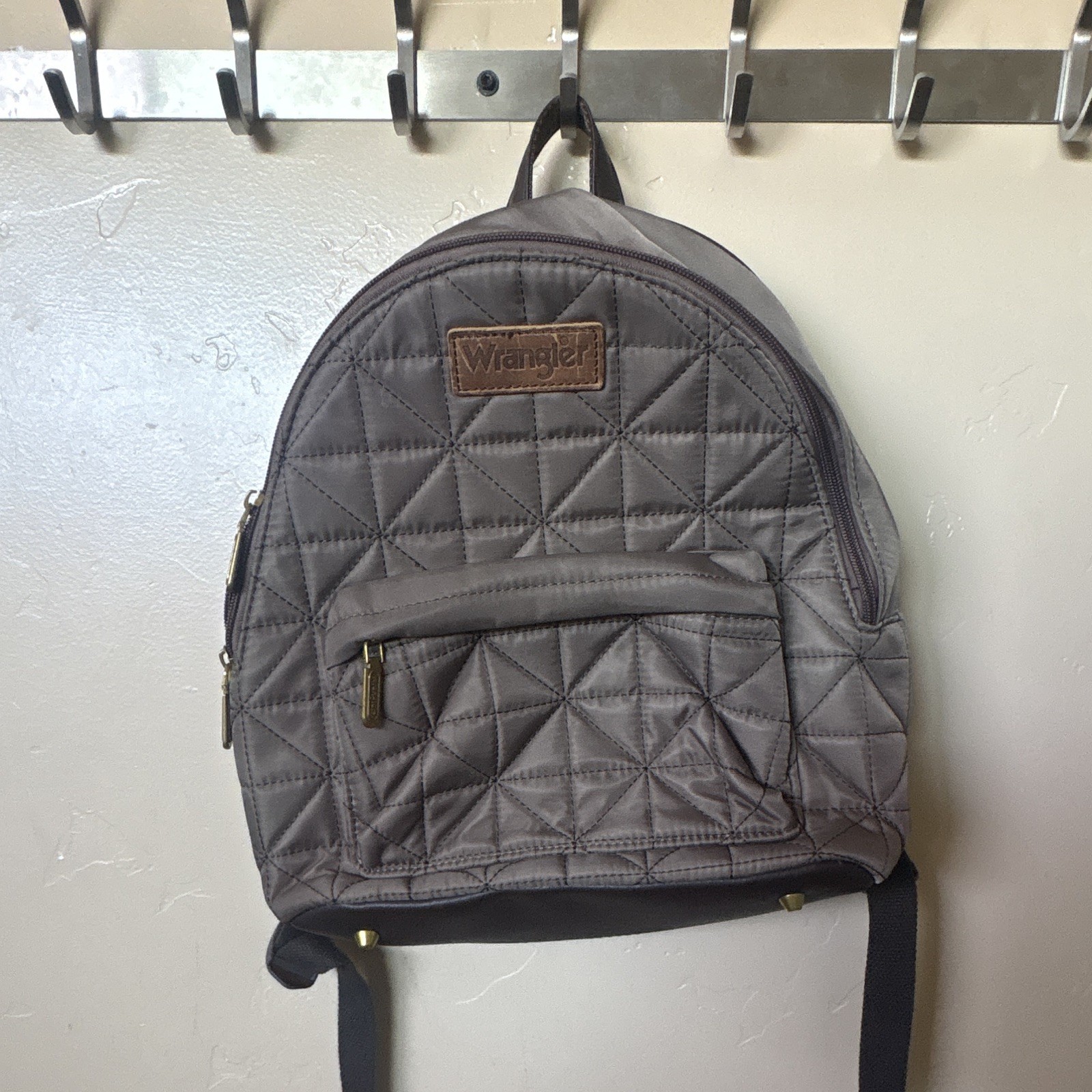 Wrangler Gray Quilted Backpack Medium Zip Closure Outer Pockets Adjustable Strap