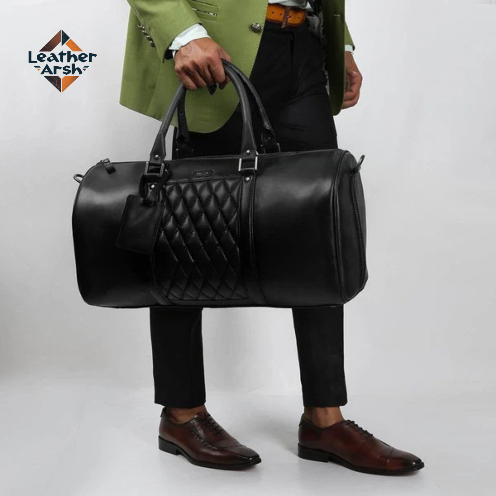 Leather Duffel Bag Travel Gym Overnight Weekend Holdall Luggage Handbag Black