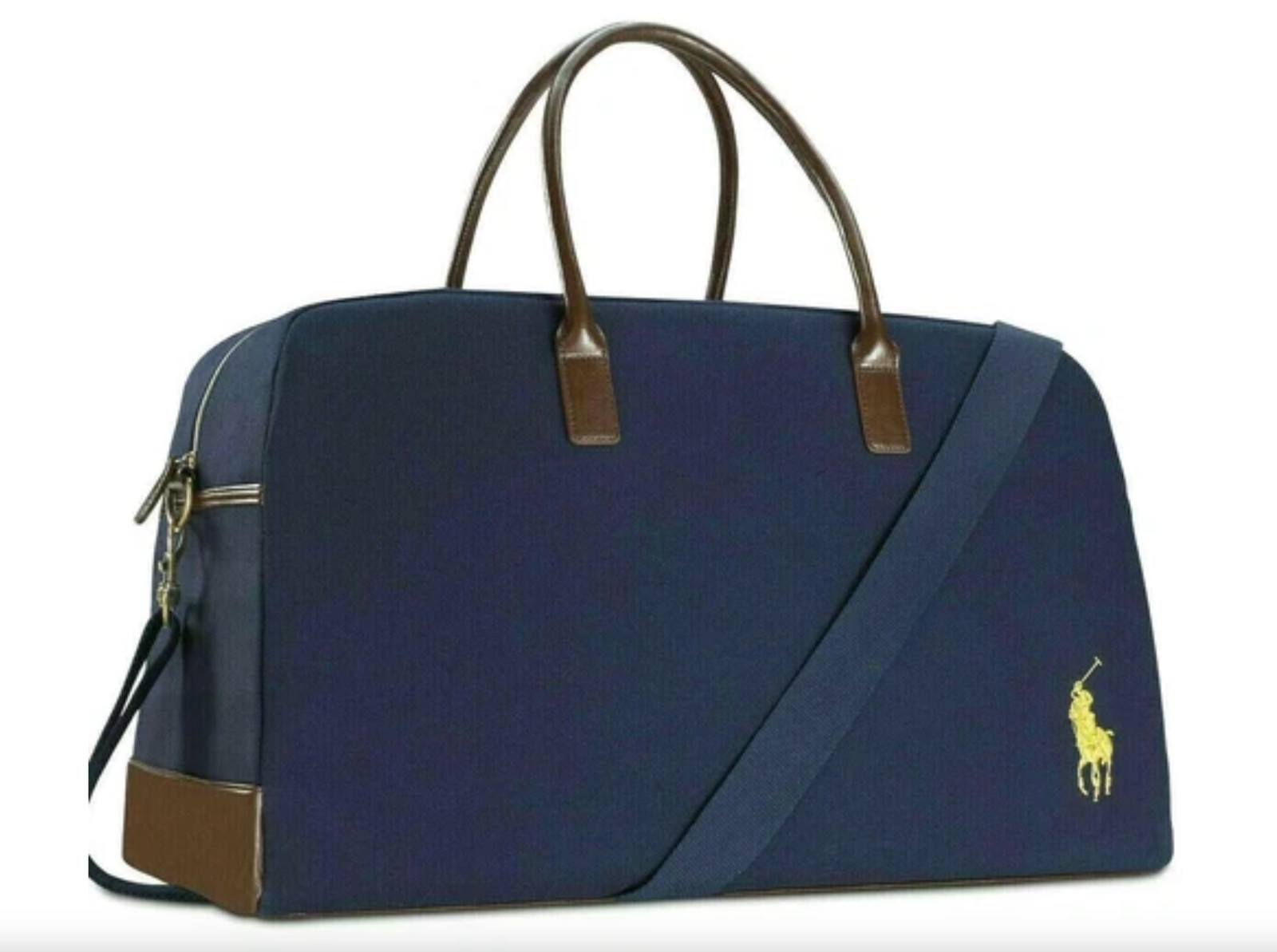 Polo by Ralph Lauren Navy Blue/Brown/Gold Logo Duffle/Sport/Travel Bag *NEW*