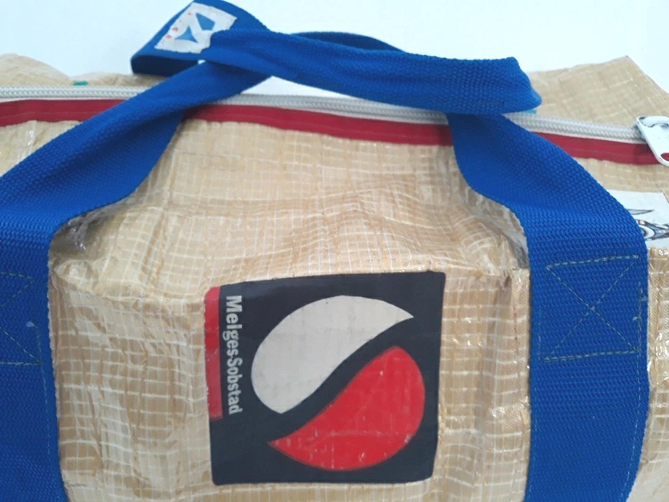 Melges Sailcloth Duffle Bag Side Pocket Vtg Car Racing Stickers Large 20x11x9”