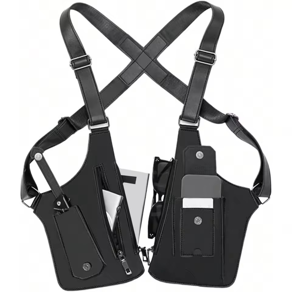 Adjustable PU Leather Wallet Holster Bag Waterproof Underarm Shoulder Bag