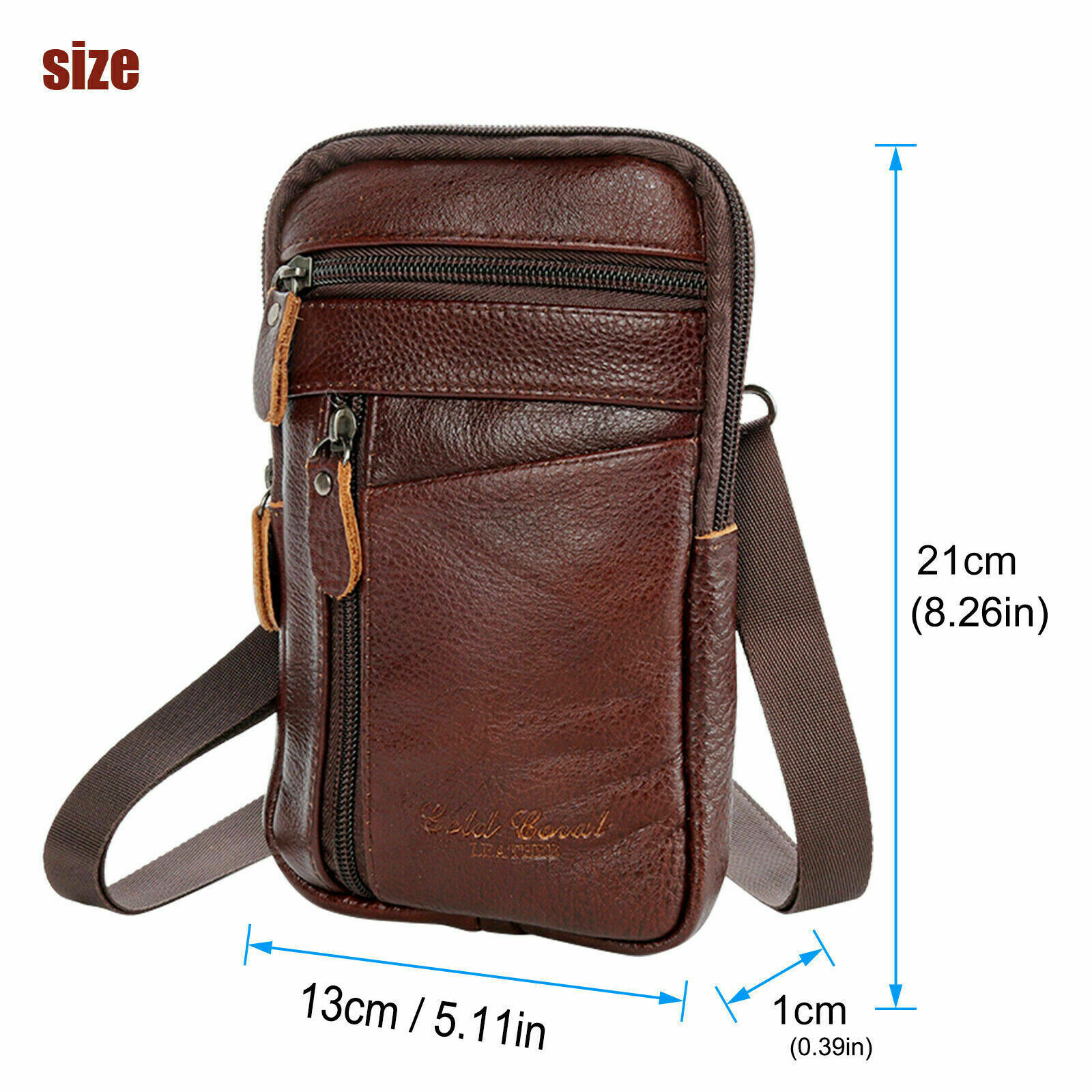 Leather Crossbody Shoulder Bags Men Belt Clip Phone Holster Case Belt Loop Pouch