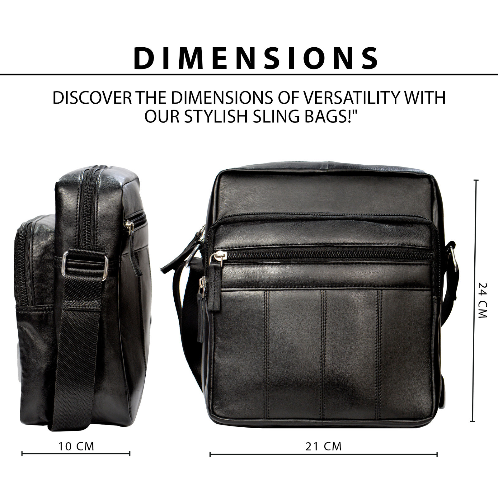 RAS Real Leather Handbag, Cross Body Shoulder Messenger Bag with 4 Zip Pocket