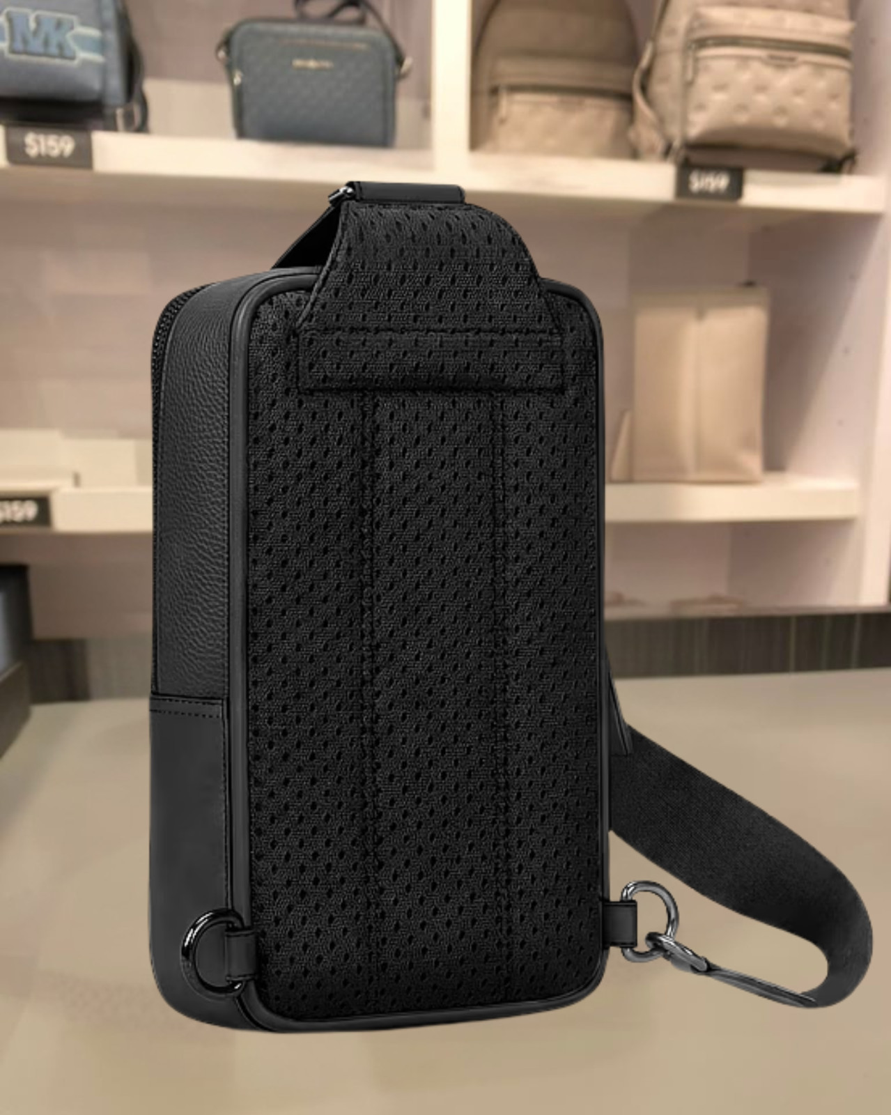 Michael Kors Cooper Medium Pebbled Leather Sling Pack Black Men Crossbody