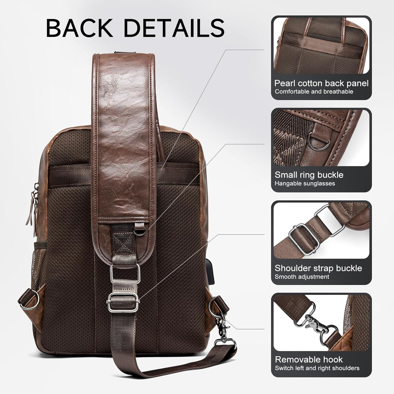 EDC Crossbody Bag for Men Leather Sling Bag, Tactical Chest Bag with USB Chargin