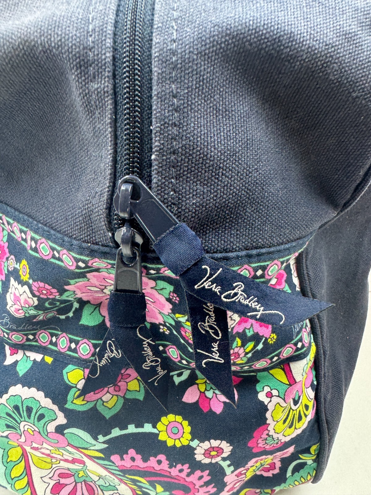Vera Bradley Weekender Handbag Blue Pink Duffle Shoulder Bag
