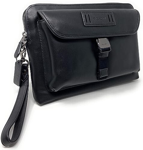 Coach 2812 Men Unisex Ranger Zip Leather Pouch Wrist Strap Black