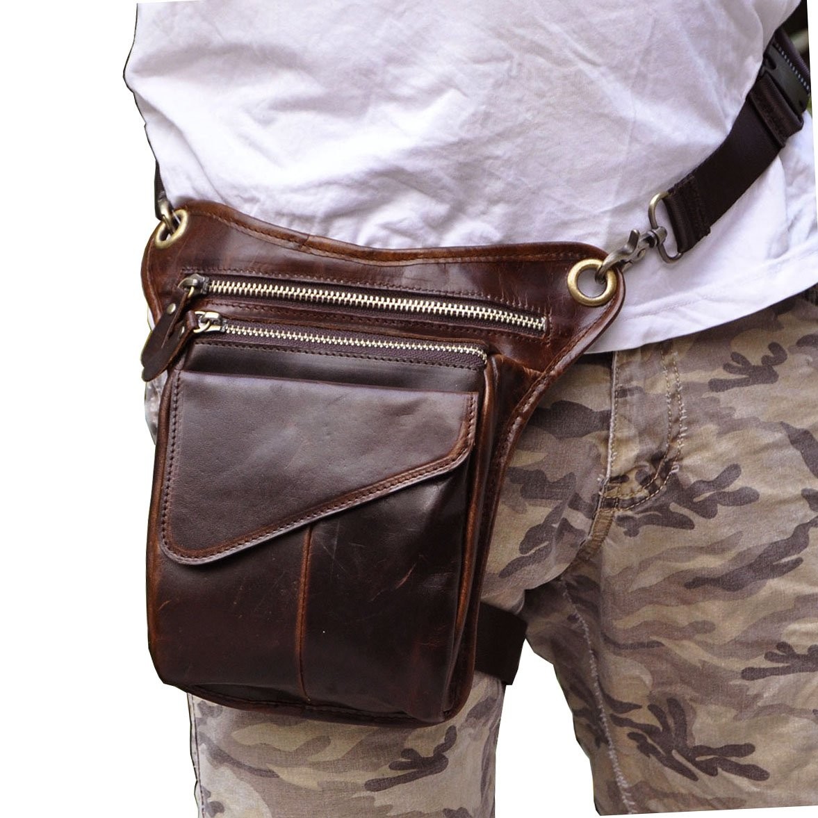 Men’s Genuine Leather Backpacks Leg Pouch Leg Bag Waist Bag Hip Bum Weist…