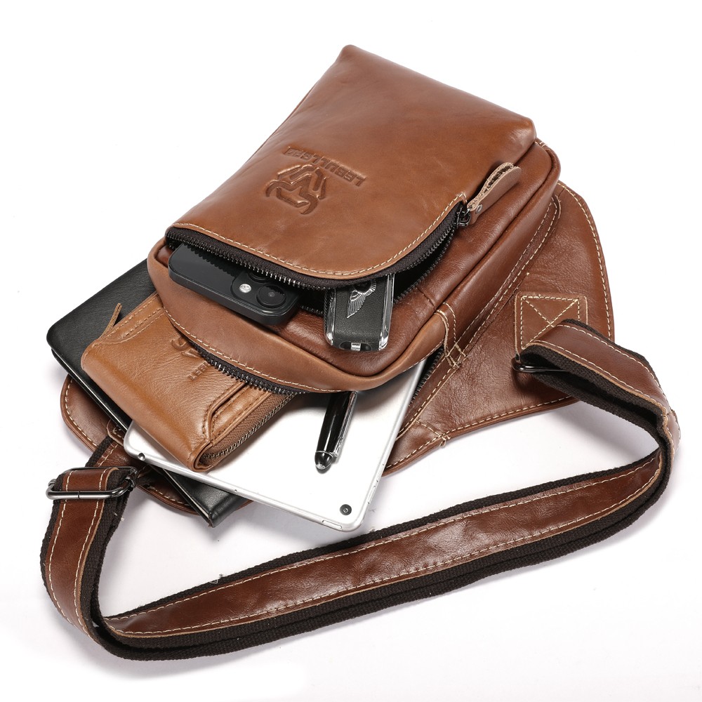 Men’s Shoulder Bag Sling Backpack,100% Genuine Leather Chest bag Crossbody Bag G