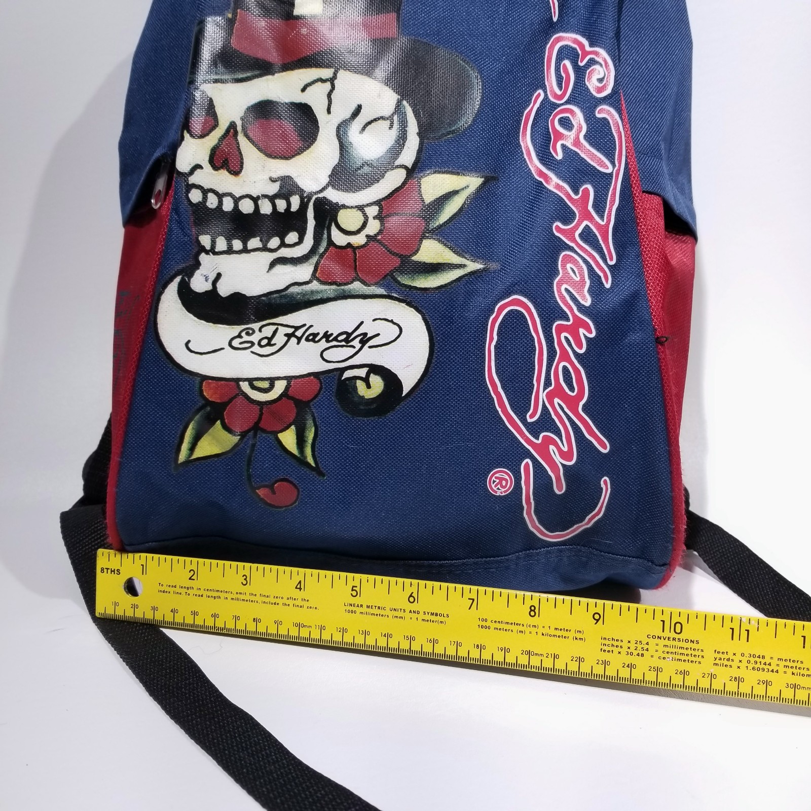 Vintage ED HARDY Backpack Skull Top Hat Zip Back To School Y2K Lightweight