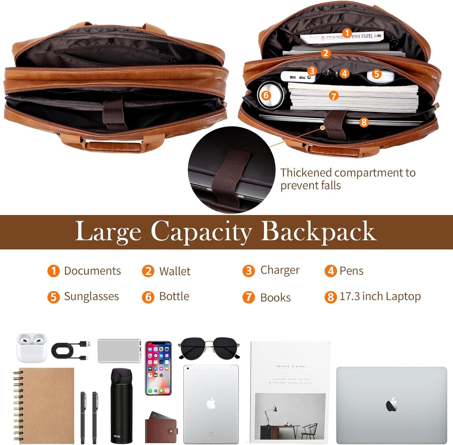 Faux Leather Messenger Bag for Men 17-17.3 Inch Leather Mens Laptop Bag