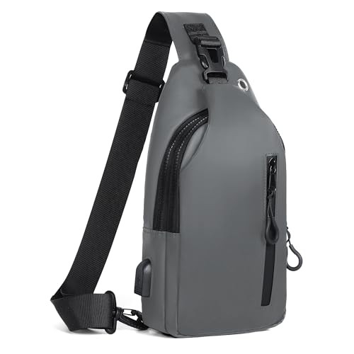 Waterproof Sling Bag for Men Women Crossbody Backpack with USB Light Grey