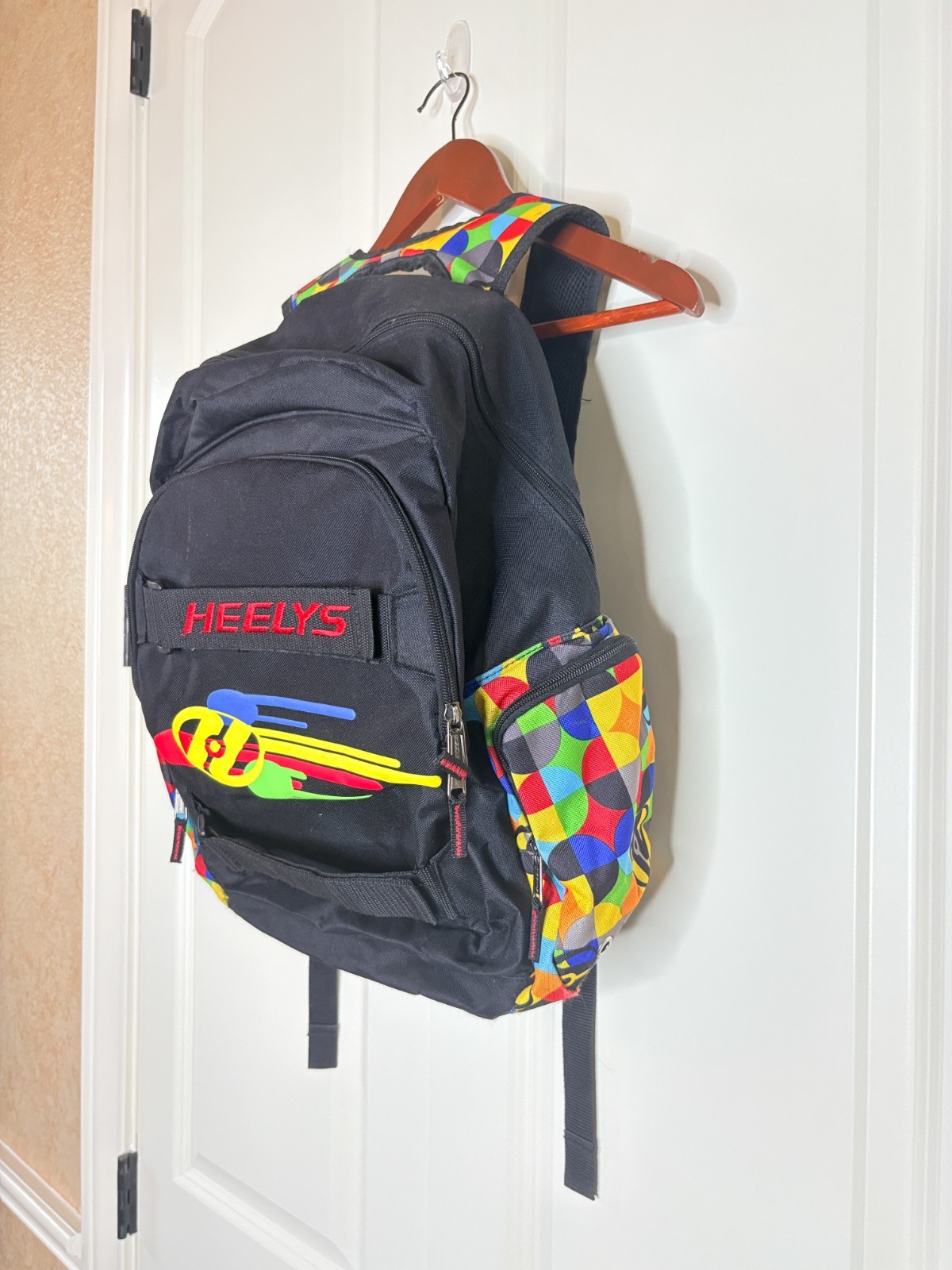 Heelys Backpack Thrasher Black Multicolor Geo Graphic Skateboard Straps School
