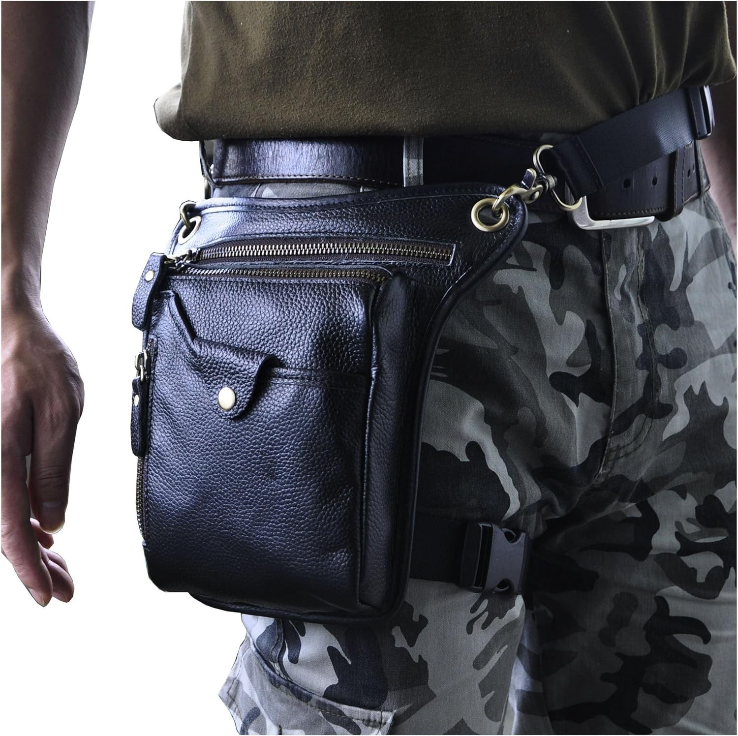 Genuine Leather hip bag Thigh Drop Leg Bag Waist fanny Pack for Men and Women…
