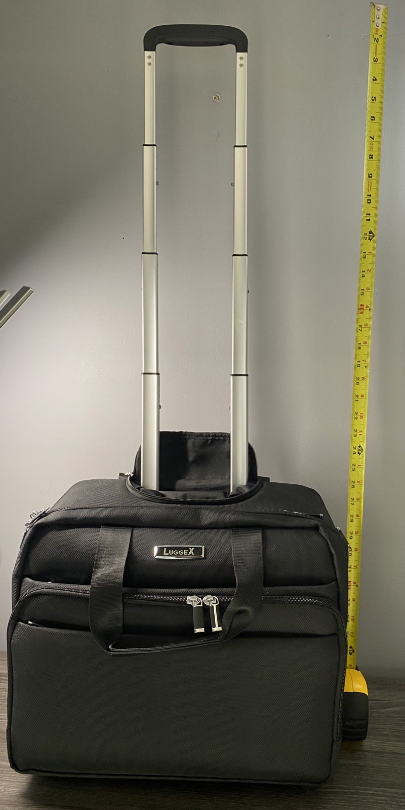 LuggeX Rolling Travel Briefcase Carry On Laptop Bag Wheels Black Multiple Pocket