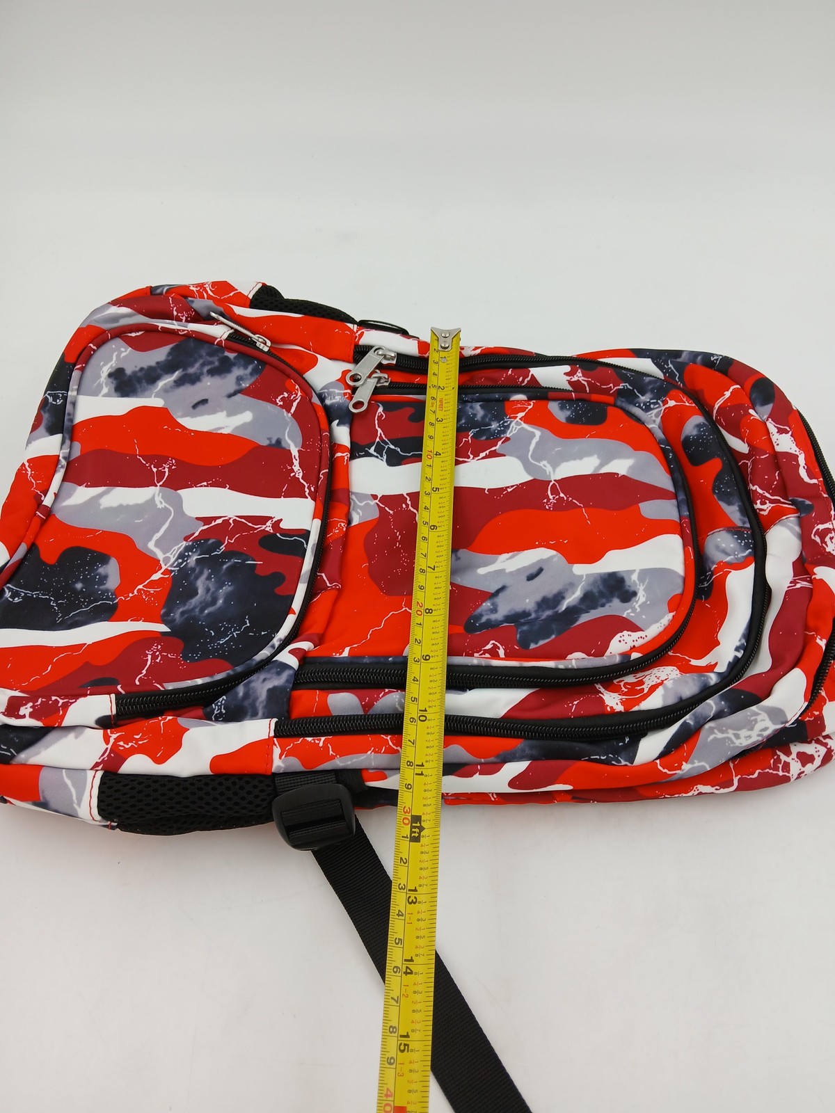Camo Backpack Red Gray Black White Multi Pocket Laptop Sleeve School Bag