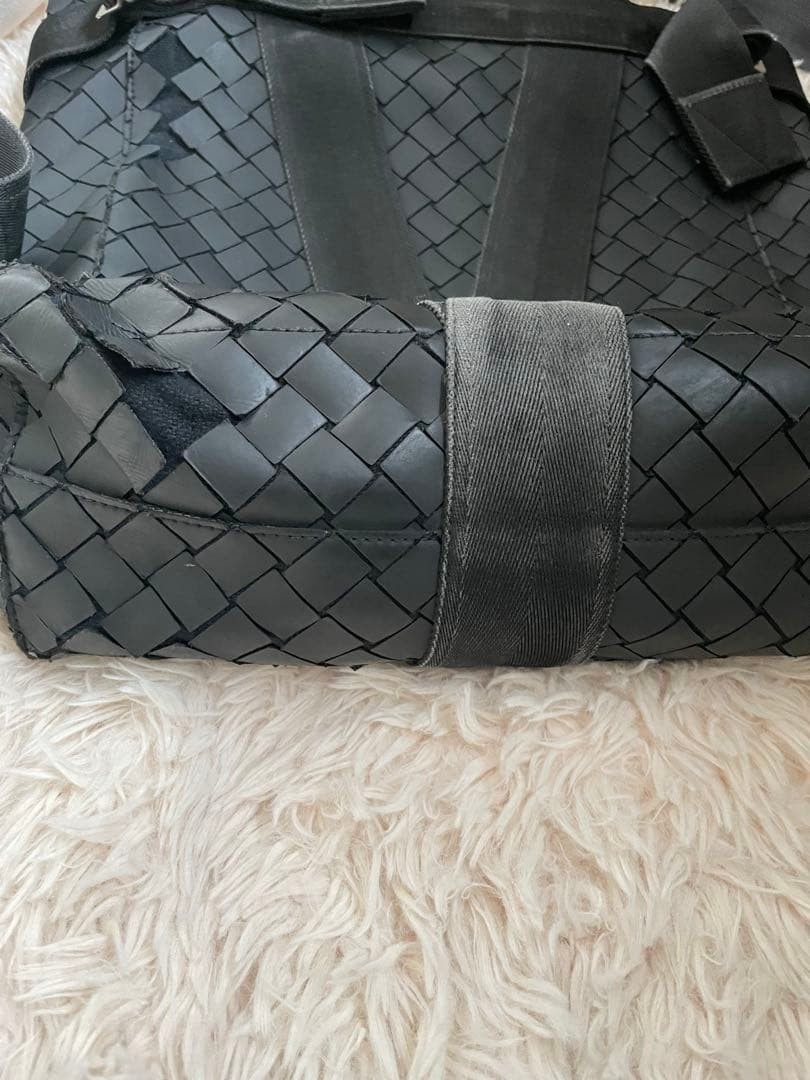 Bottega Veneta Rucksack Backpack Bag Intrecciato Black Leather Used Authentic