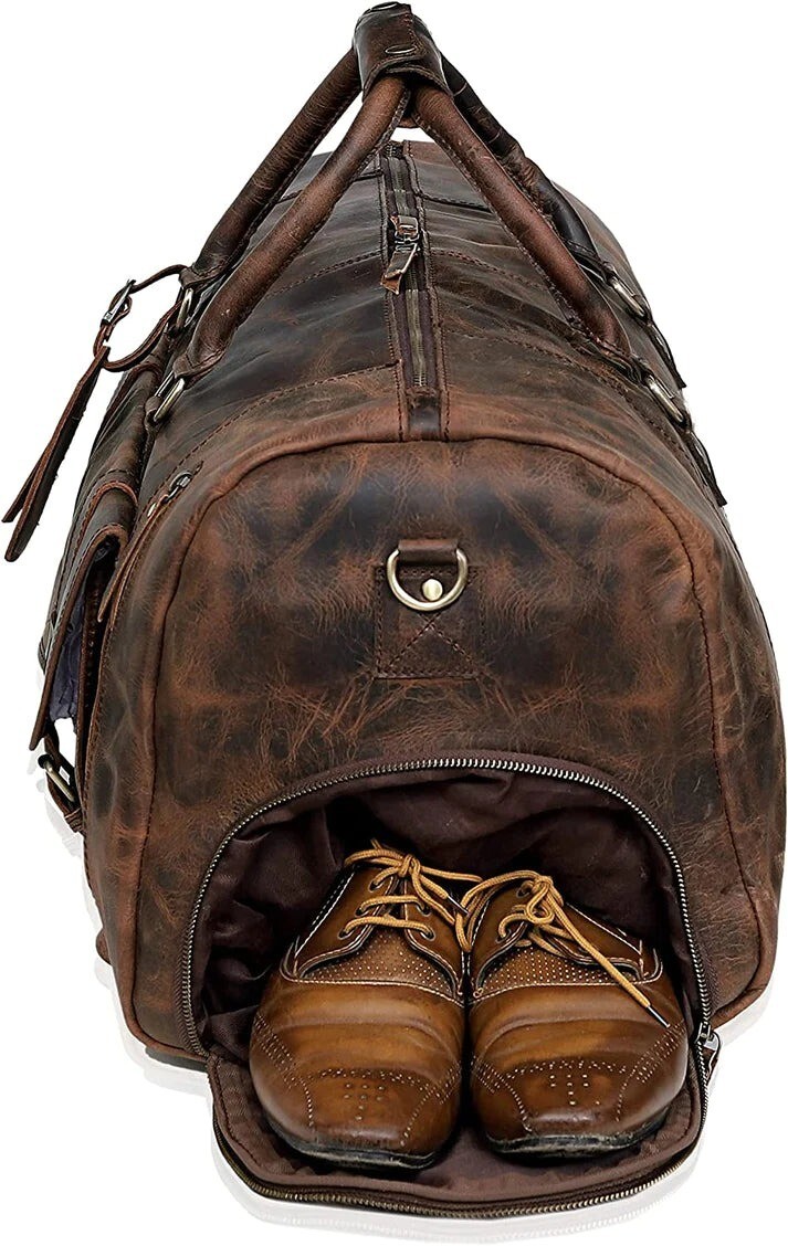 Vintage Buffalo Leather Duffel Bag 28″ Mens Travel Weekend Bag