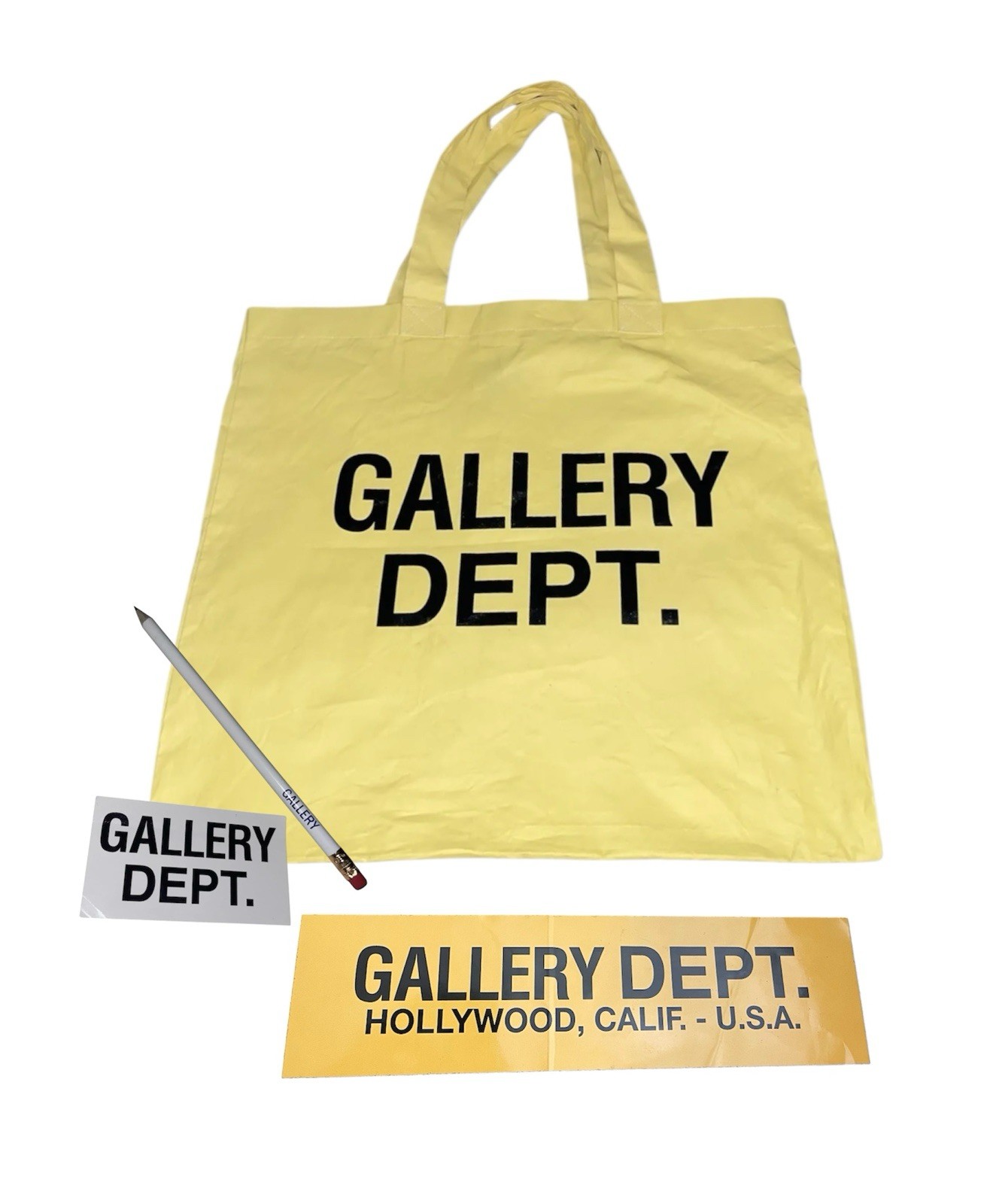 Gallery Dept Yellow Nylon Tote Pencil & Stickers bundle
