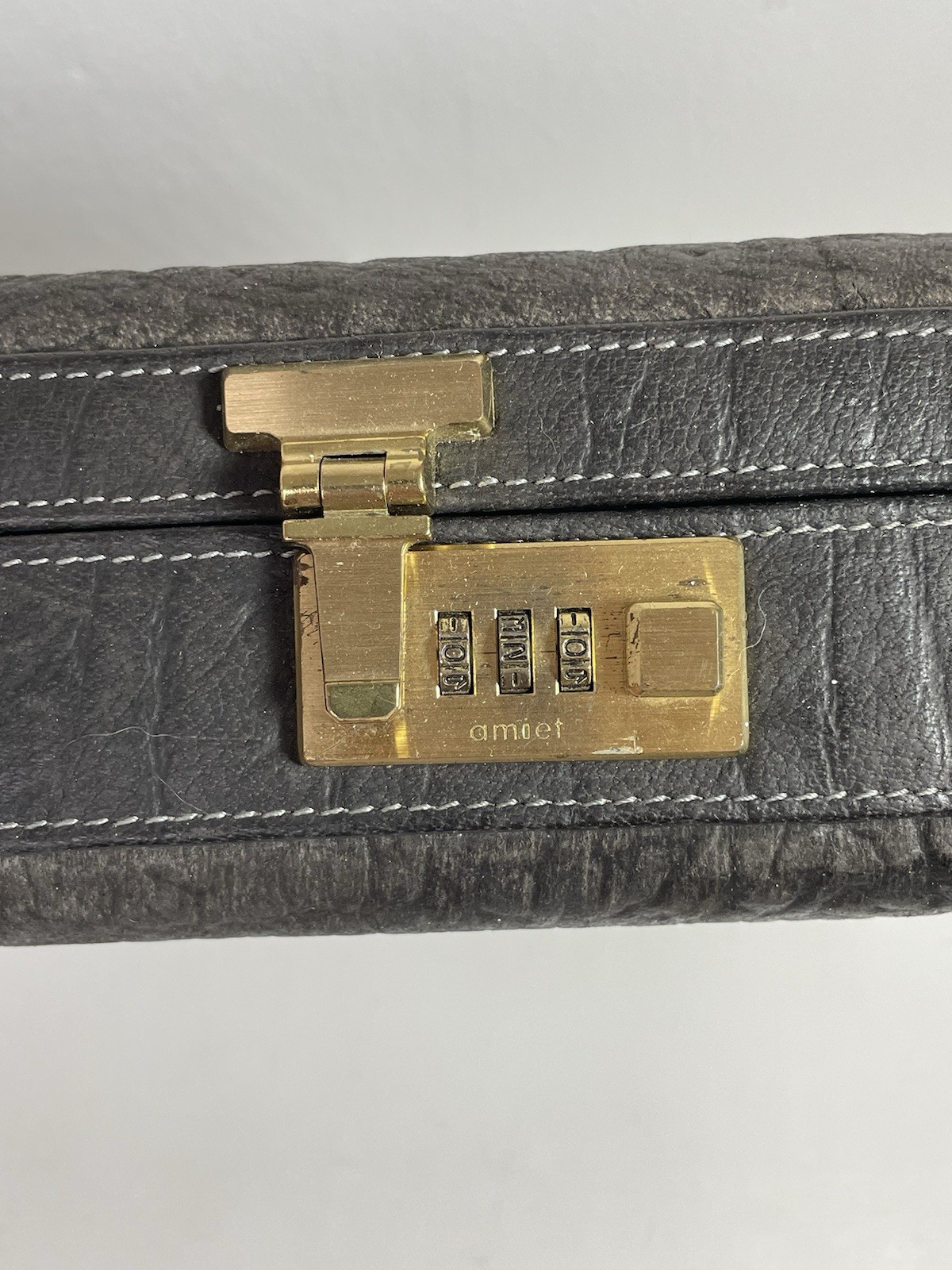 Ricardo Pebbled Leather Briefcase Dark Gray Suede Work Organizer See Description