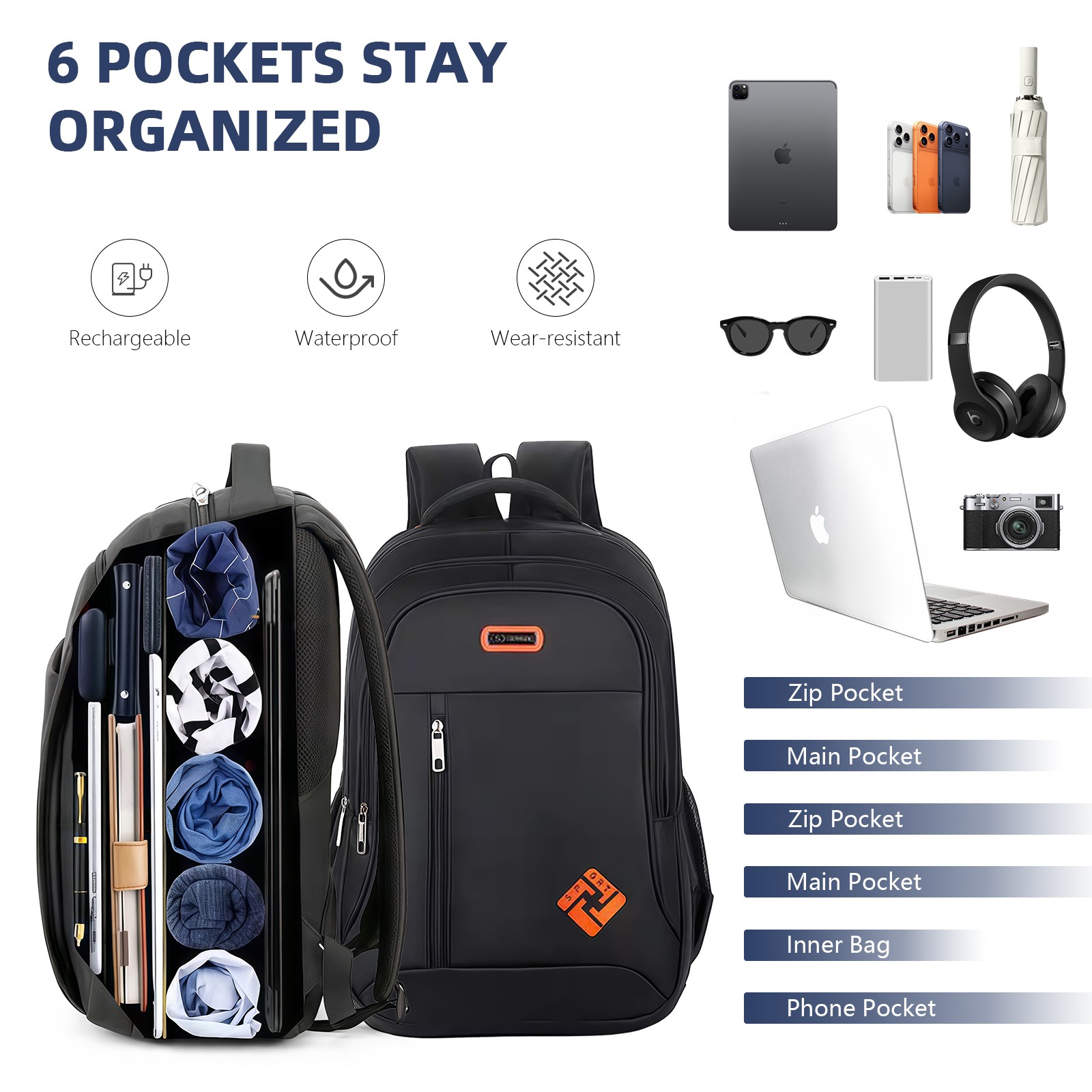 18″Anti Theft Extra Large Laptop Backpack USB Travel School Business Bag For Men