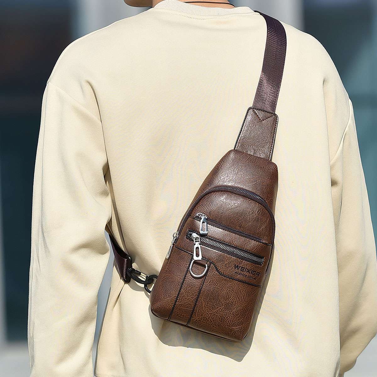 Men’s Leather Sling Backpack Shoulder Bag Travel Casual Crossbody Chest Pack US