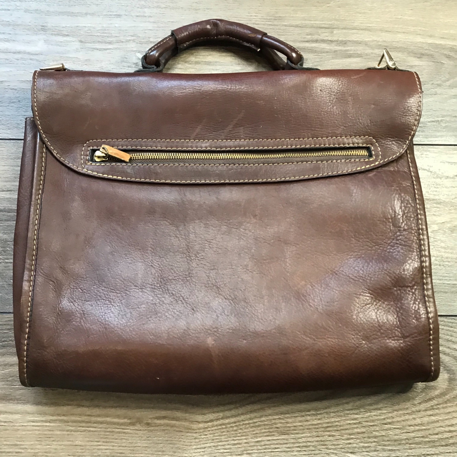Vintage Rugero Brown Leather Messenger Bag Briefcase Removable Strap Lock & Key