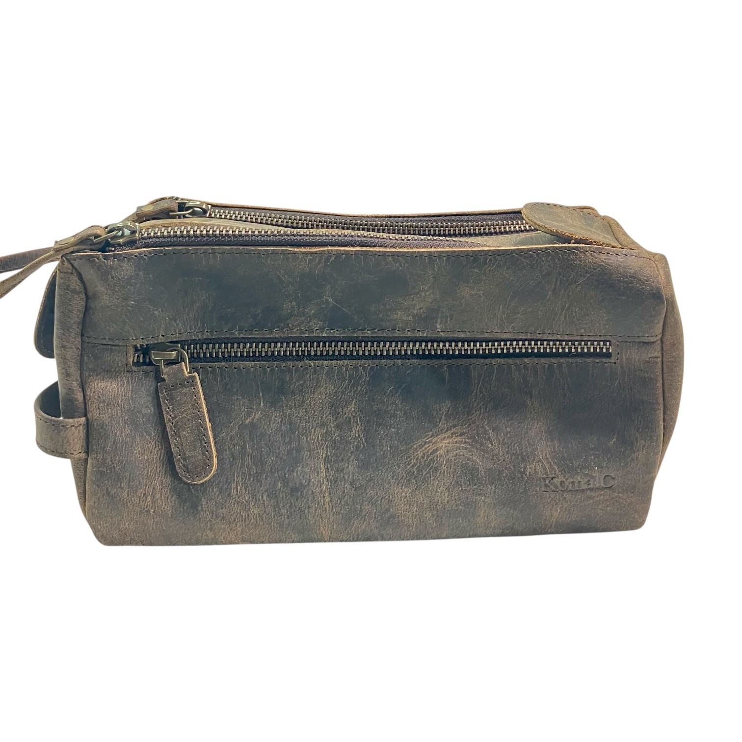 KomalC Buffalo Leather Toiletry Bag Mens Dopp Kit Vintage Travel Case Brown