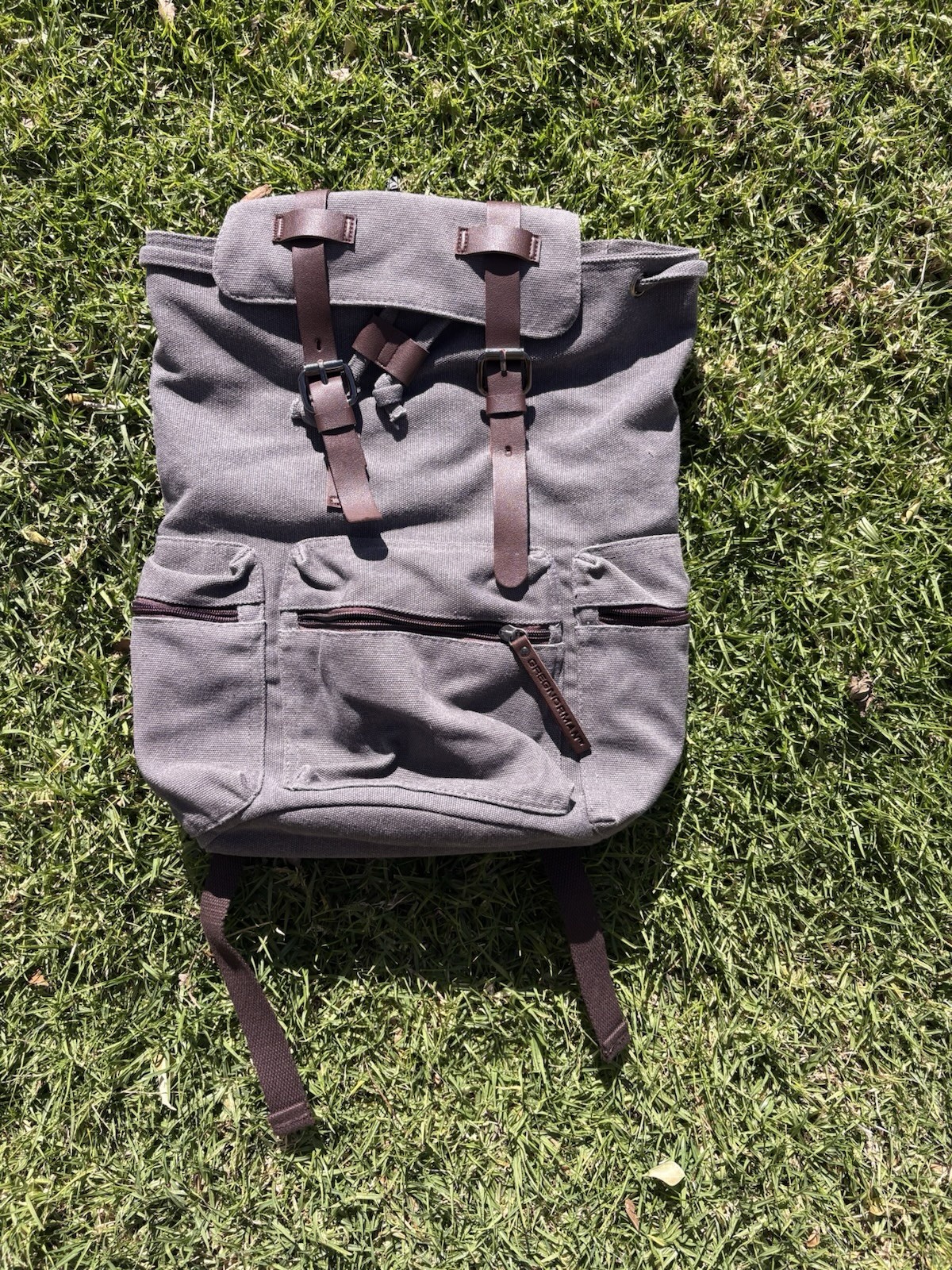 GREENORMANT Gray Brown Backpack Buckle Zip Men’s Adjustable Strap Outer Pockets