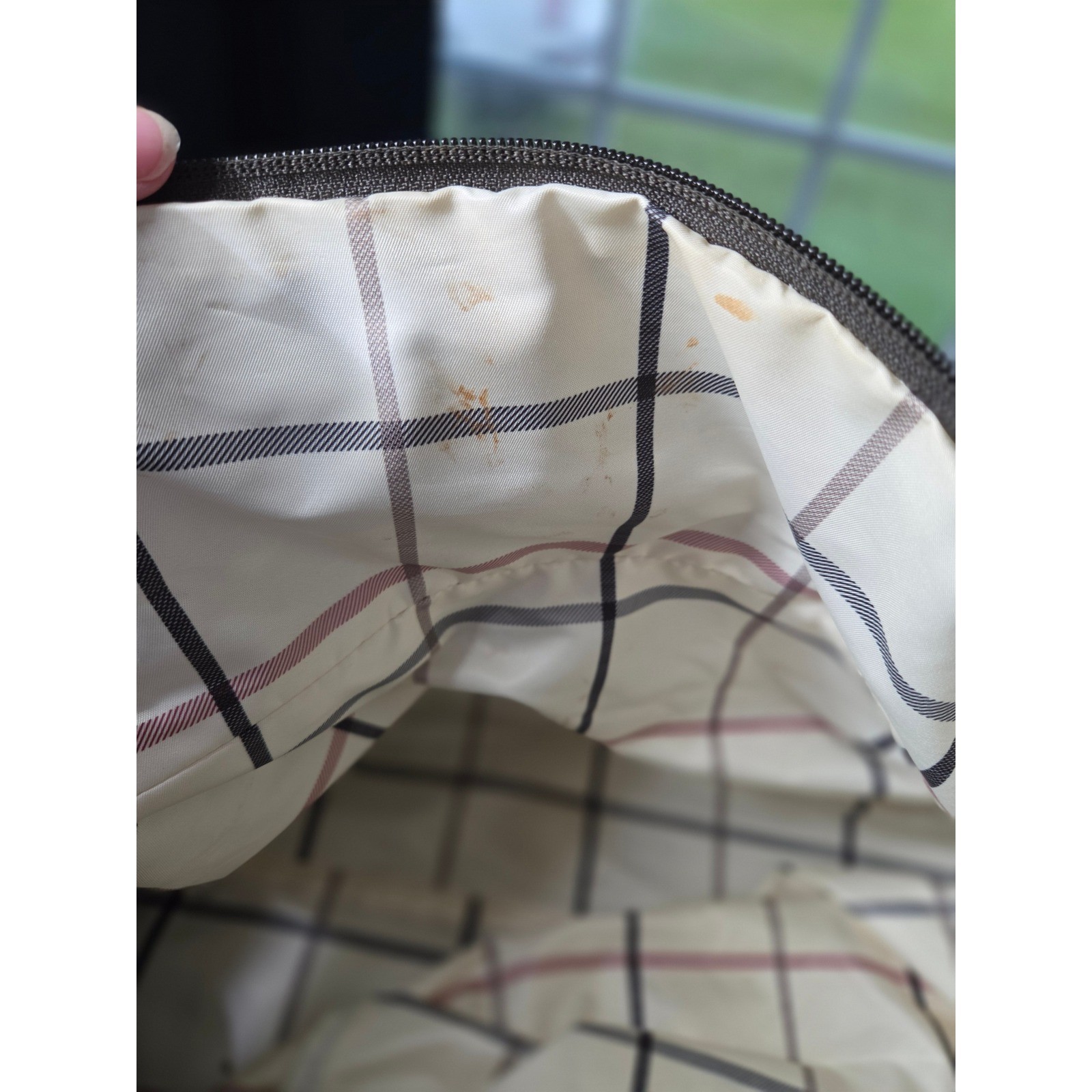 Peter Millar Canvas Duffel Bag Brown Olive Plaid Lining Weekend Travel Gym Bag