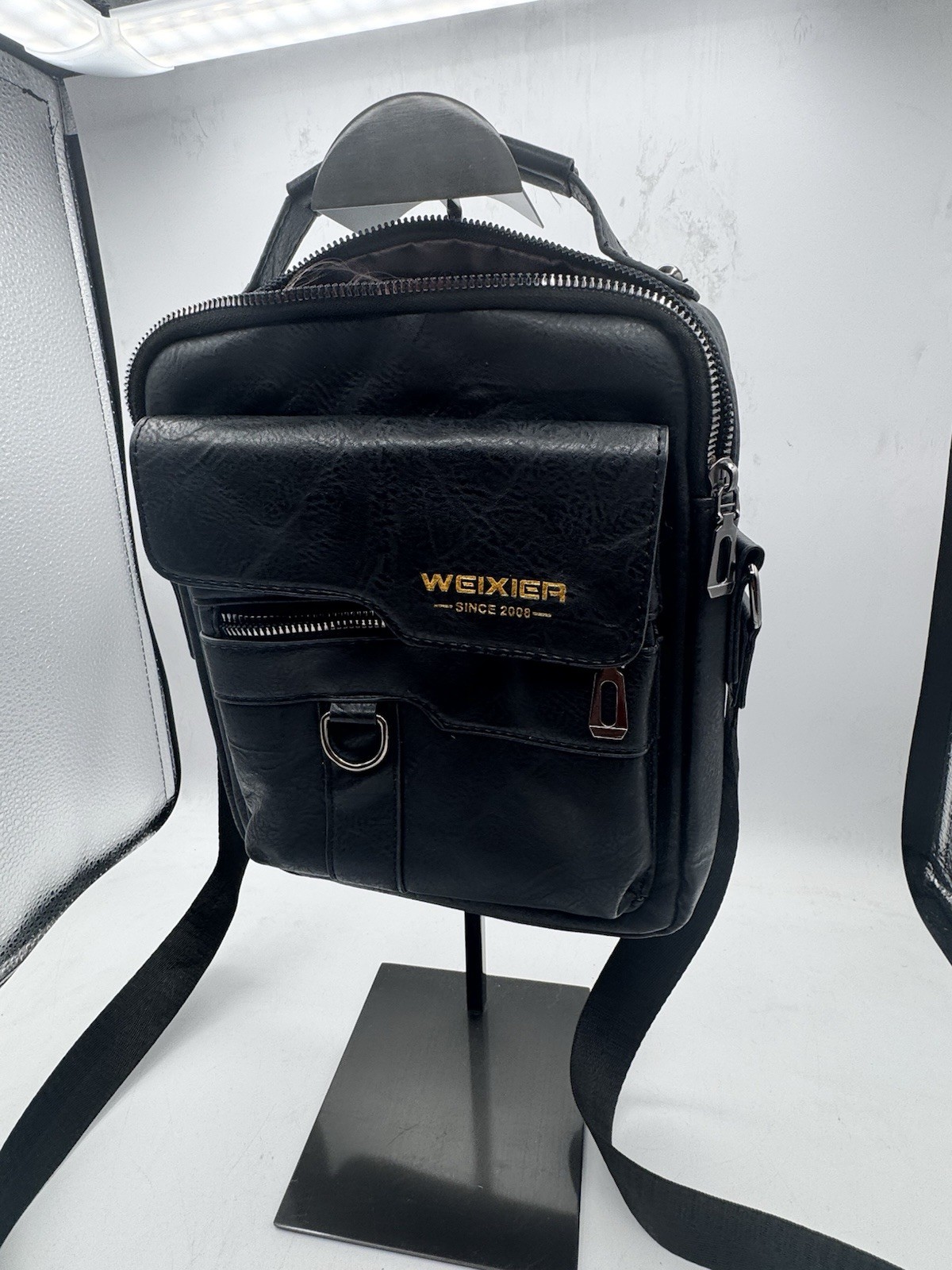 WEIXIER Shoulder Bag Men Black Leather Crossbody Messenger Travel