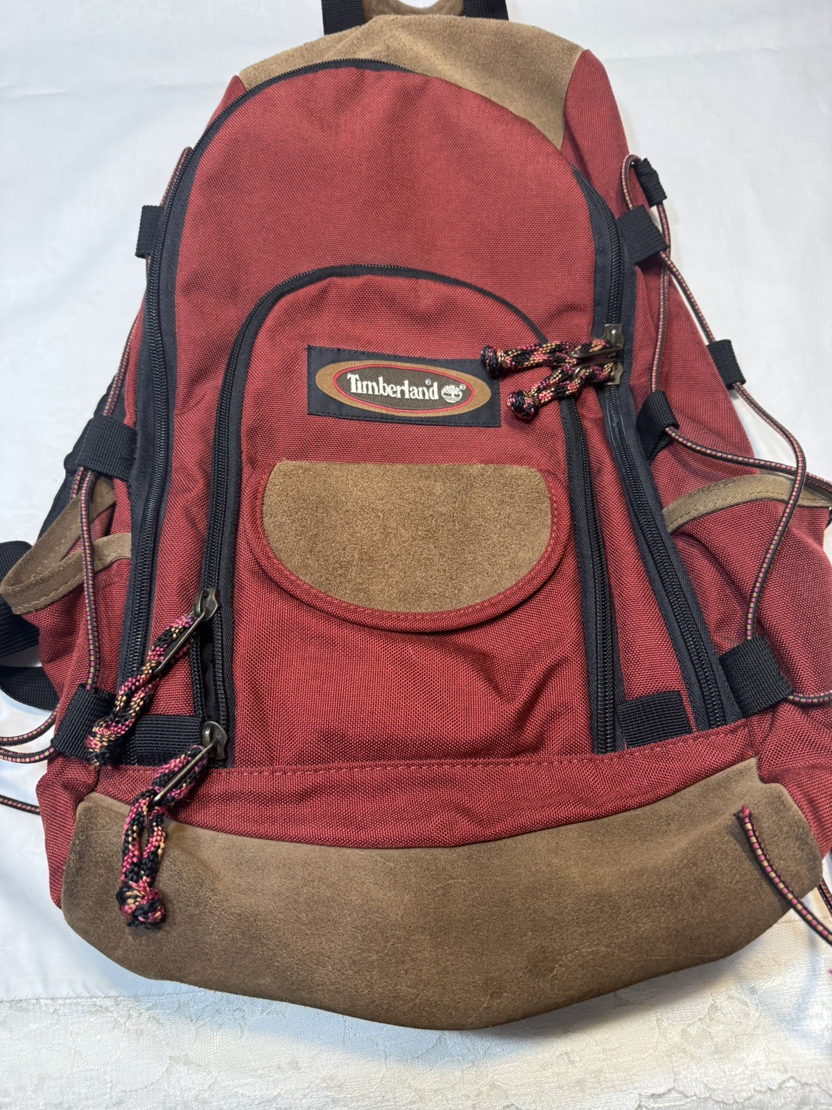Vintage 90s Y2K Timberland Backpack Day Camping Hiking Bag Suede Bottom Red