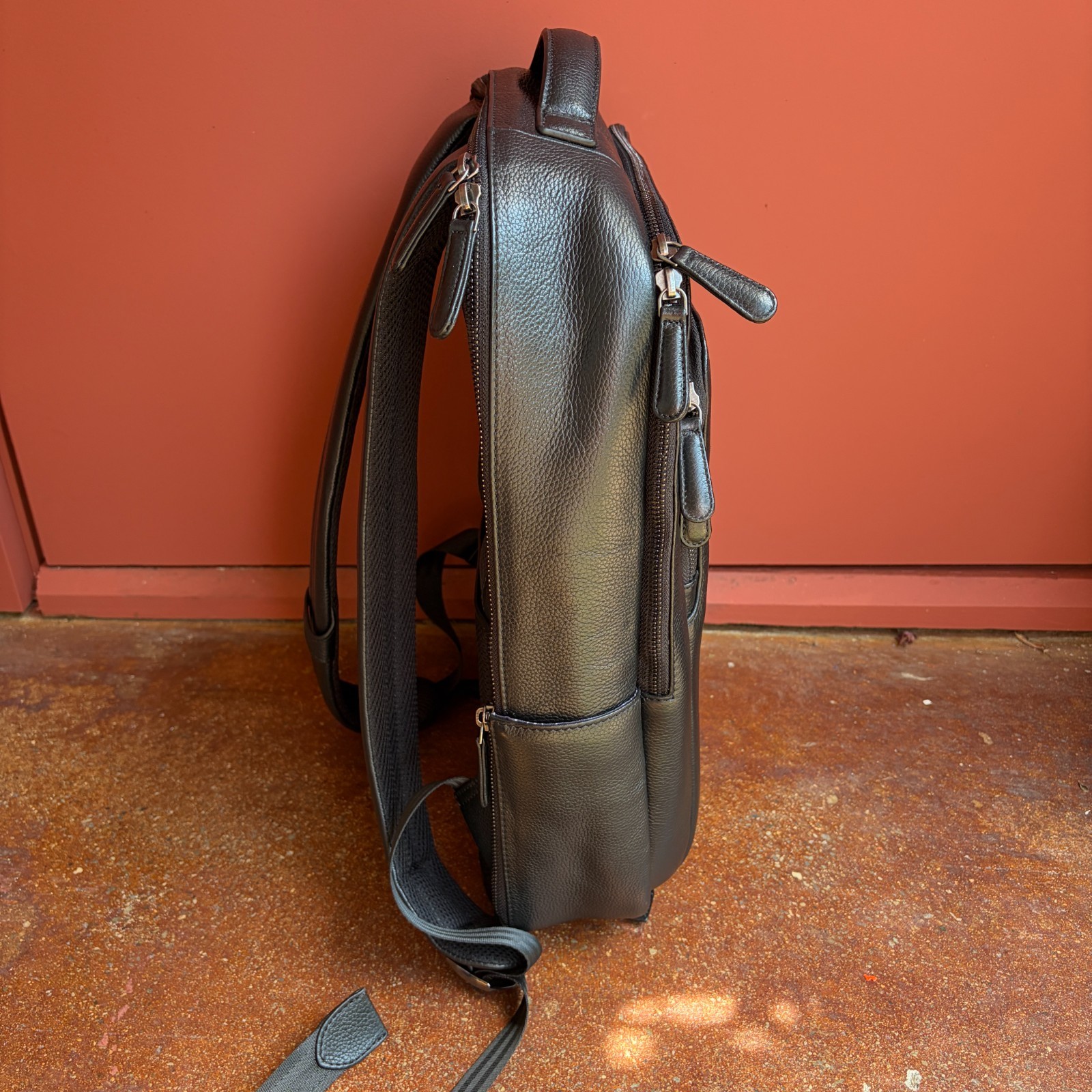 Maserati Leather Backpack with Laptop Sleeve Black Pebbled