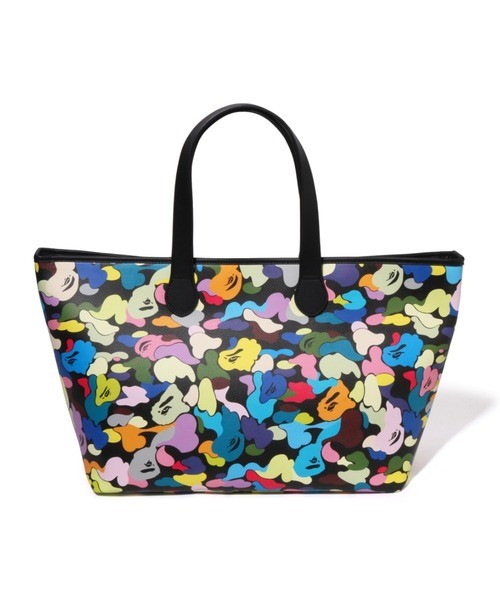 A BATHING APE Multi Camo Tote Bag Black White Synthetic Leather Japan NEW
