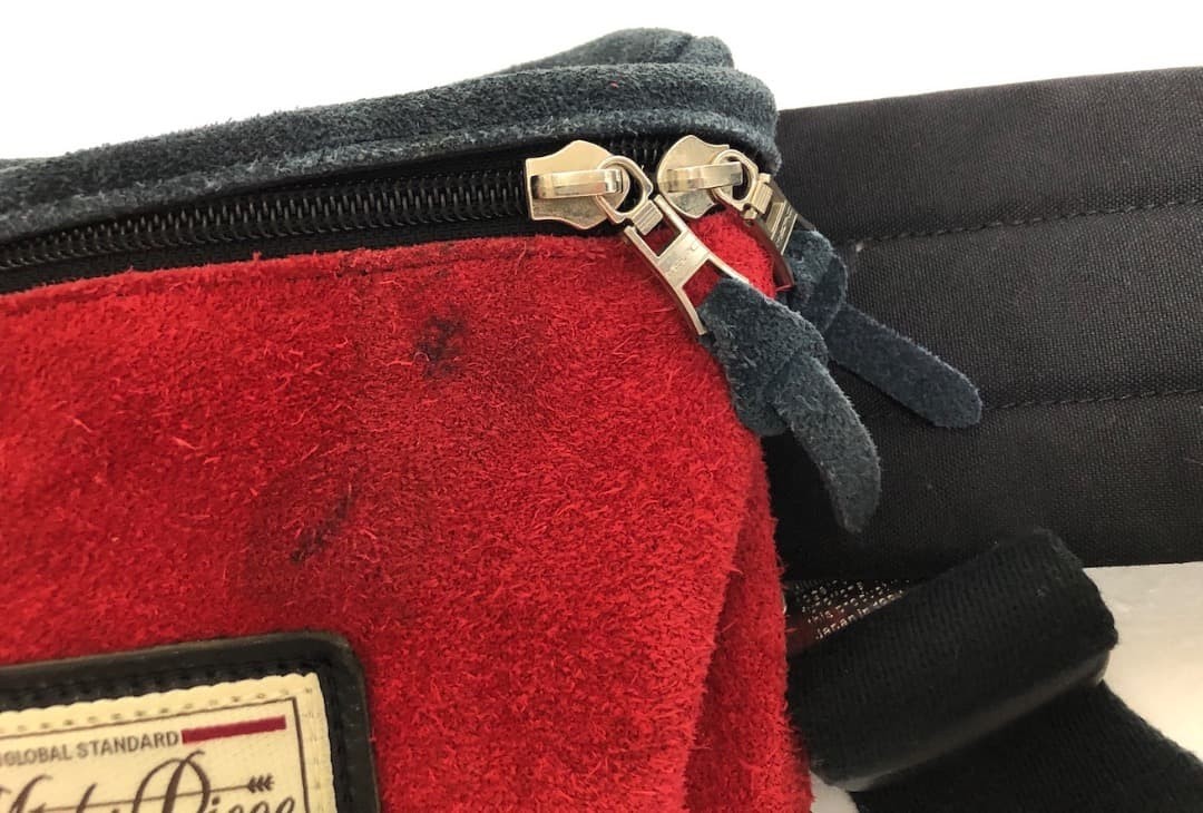 Masterpiece Body Bag Suede Navy Red 15cm x 32cm x 9cm Used
