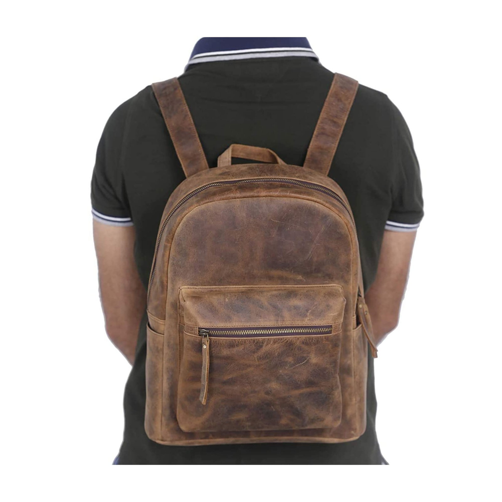 17 inch Leather backpack rucksack laptop bag, travel hiking travel shoulder c…