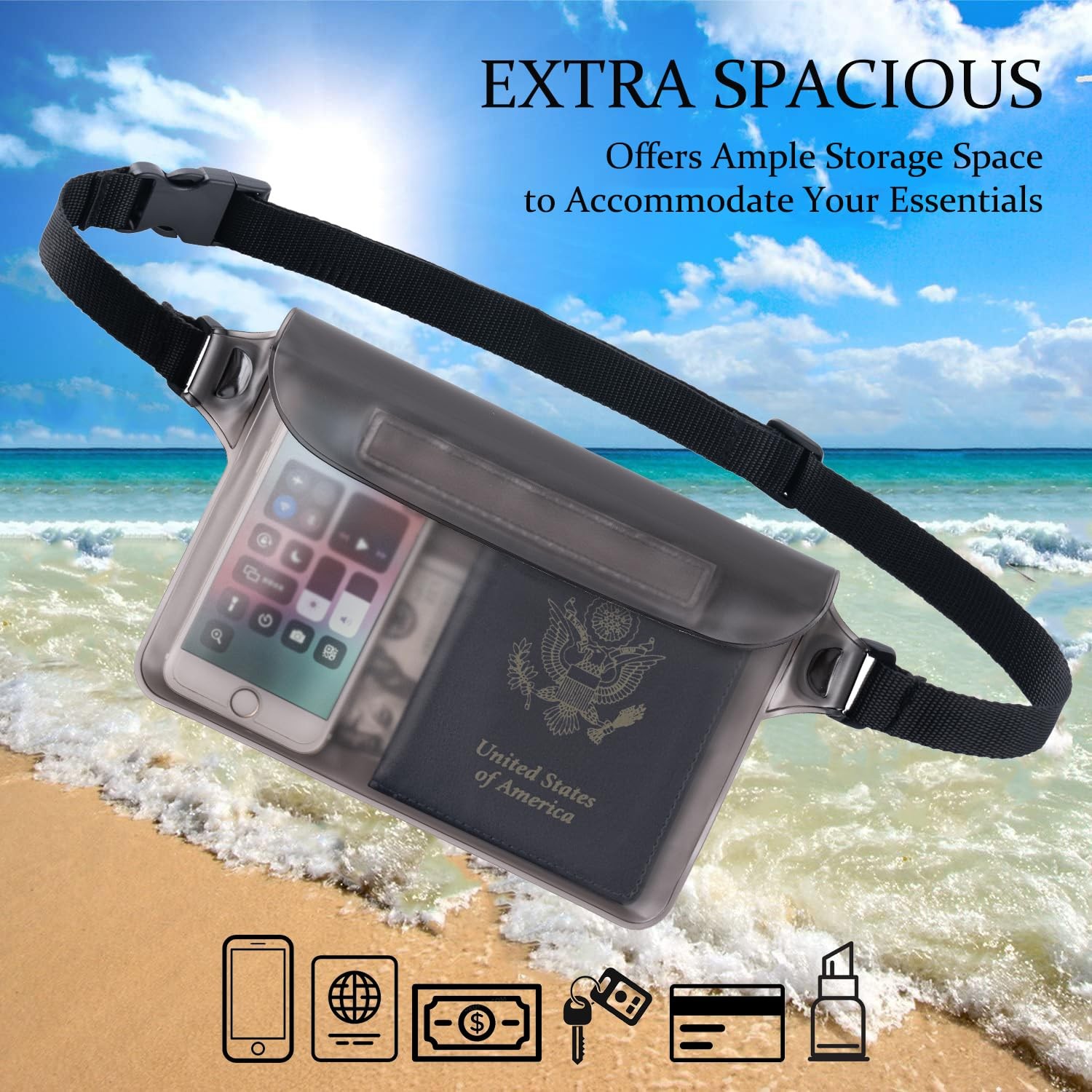 CADONO 2-Pack Waterproof Pouch with Adjustable Waist 8.6*5.9 inches, Black