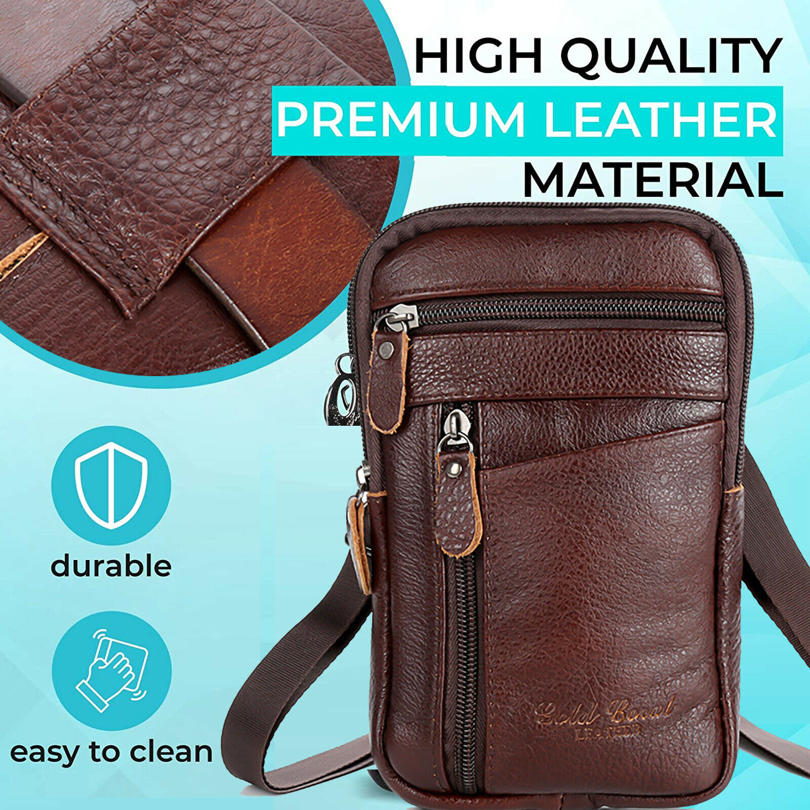 Leather Crossbody Shoulder Bags Men Belt Clip Phone Holster Case Belt Loop Pouch