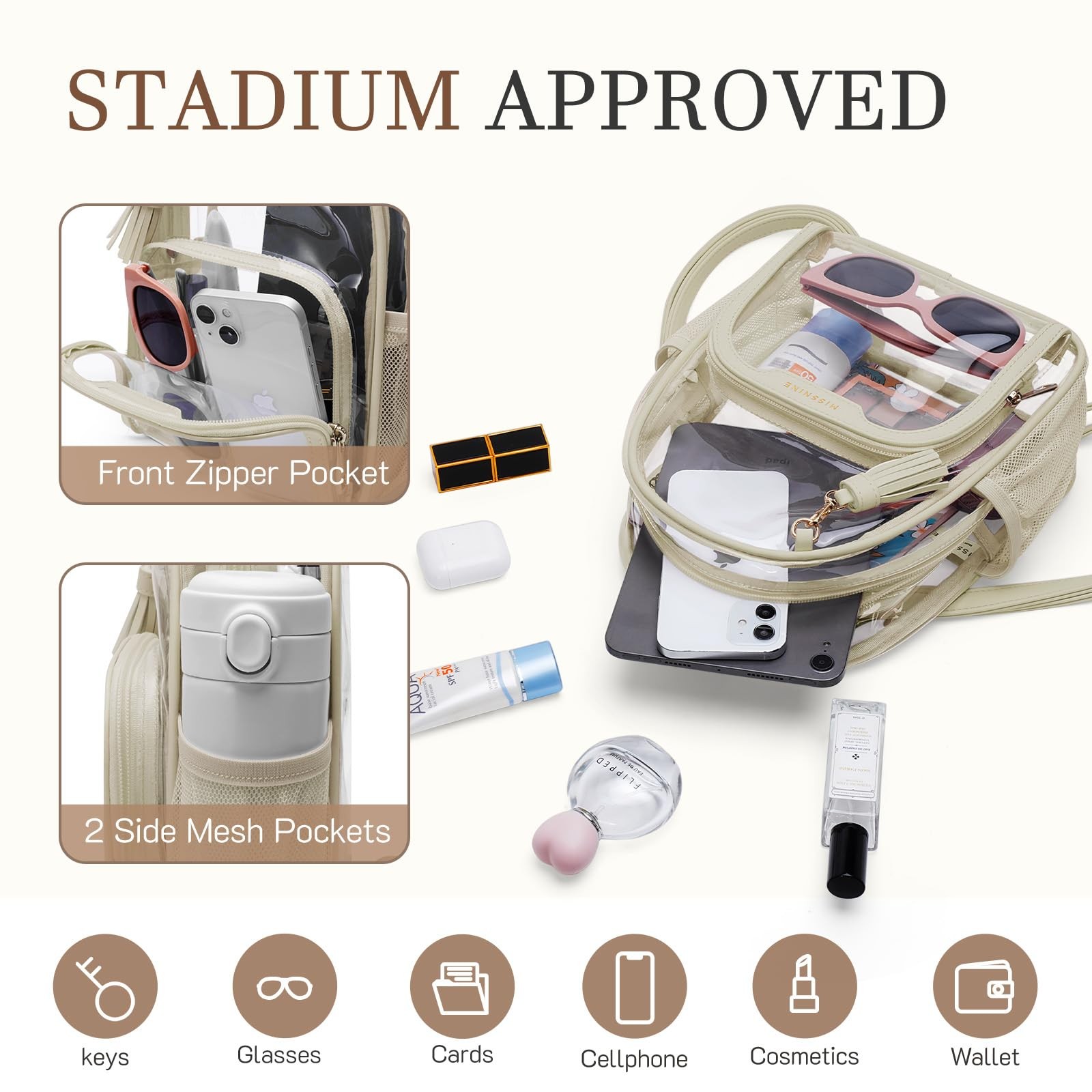 Small Clear Backpack Stadium Approved, Thick PVC Mini Clear Bag with Leather …