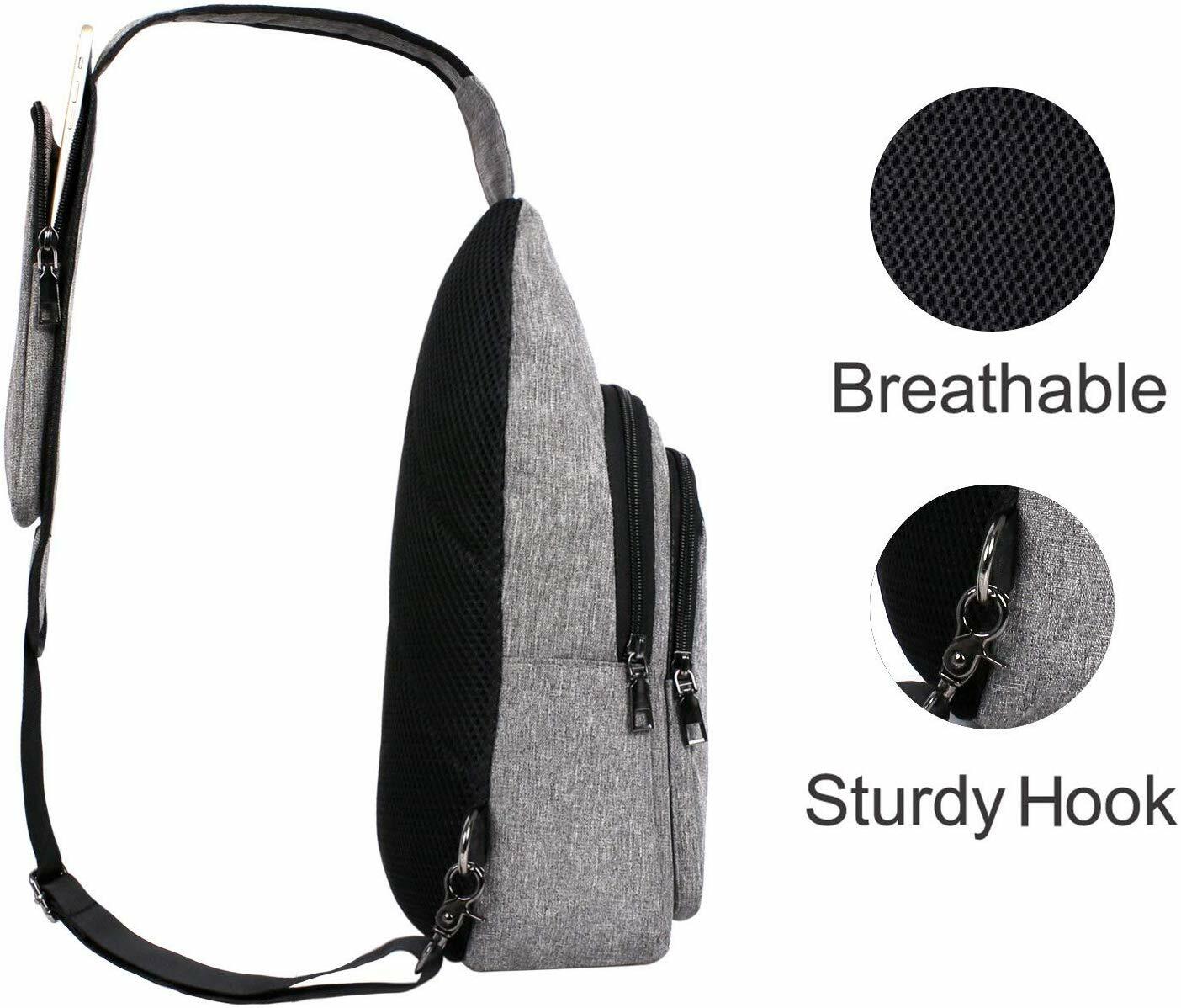 Mens Shoulder Bag Rope Sling Bag Hiking Daypack USB Charging Crossbody Handbag