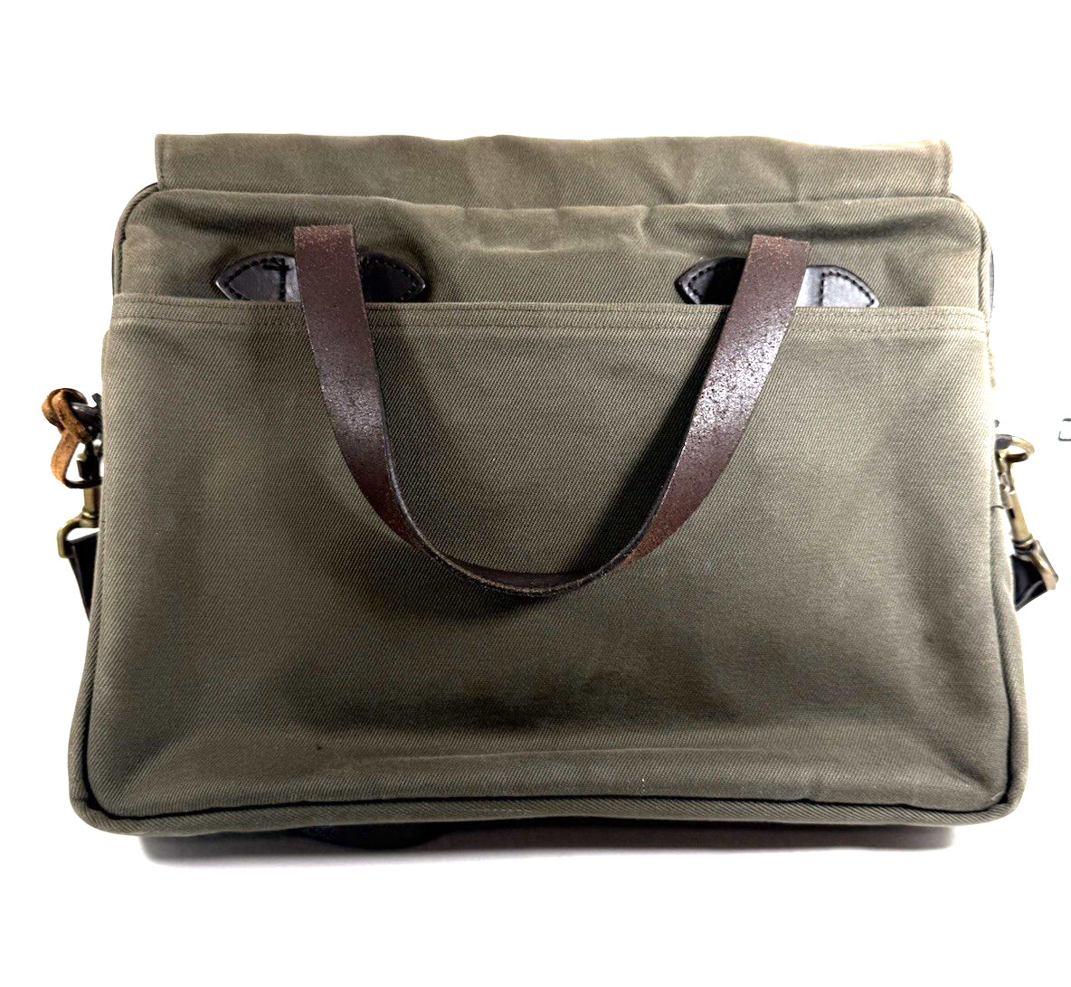 Filson 256 Dark Green Canvas Briefcase USA Made, brass Hardware Great Condition