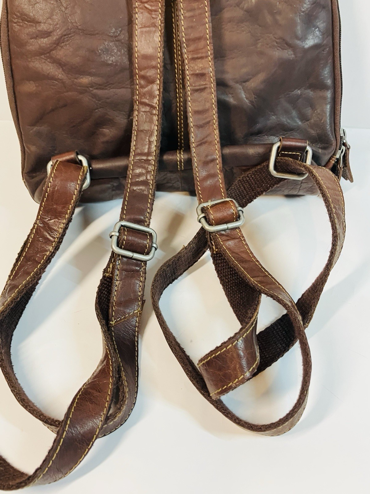 Jack Georges Voyager Backpack Hand Stained Buffalo Leather Brown Adjustable Stra